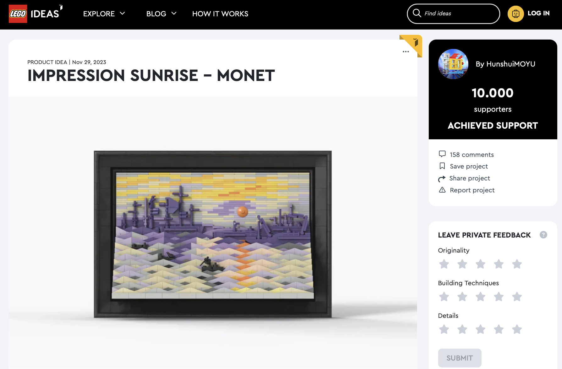Impression Sunrise – Monet raggiunge i 10k su LEGO Ideas