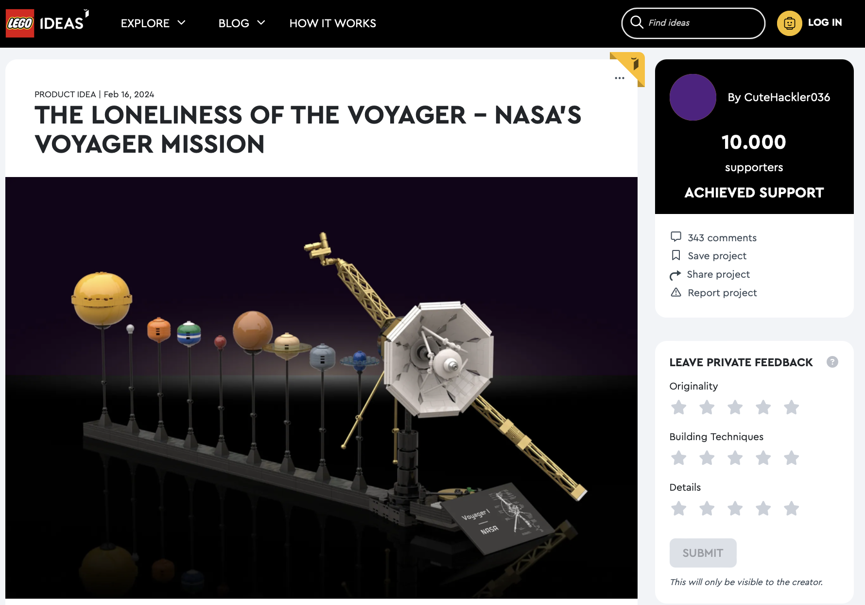 The Loneliness of the Voyager – NASA’s Voyager Mission raggiunge i 10k su LEGO Ideas