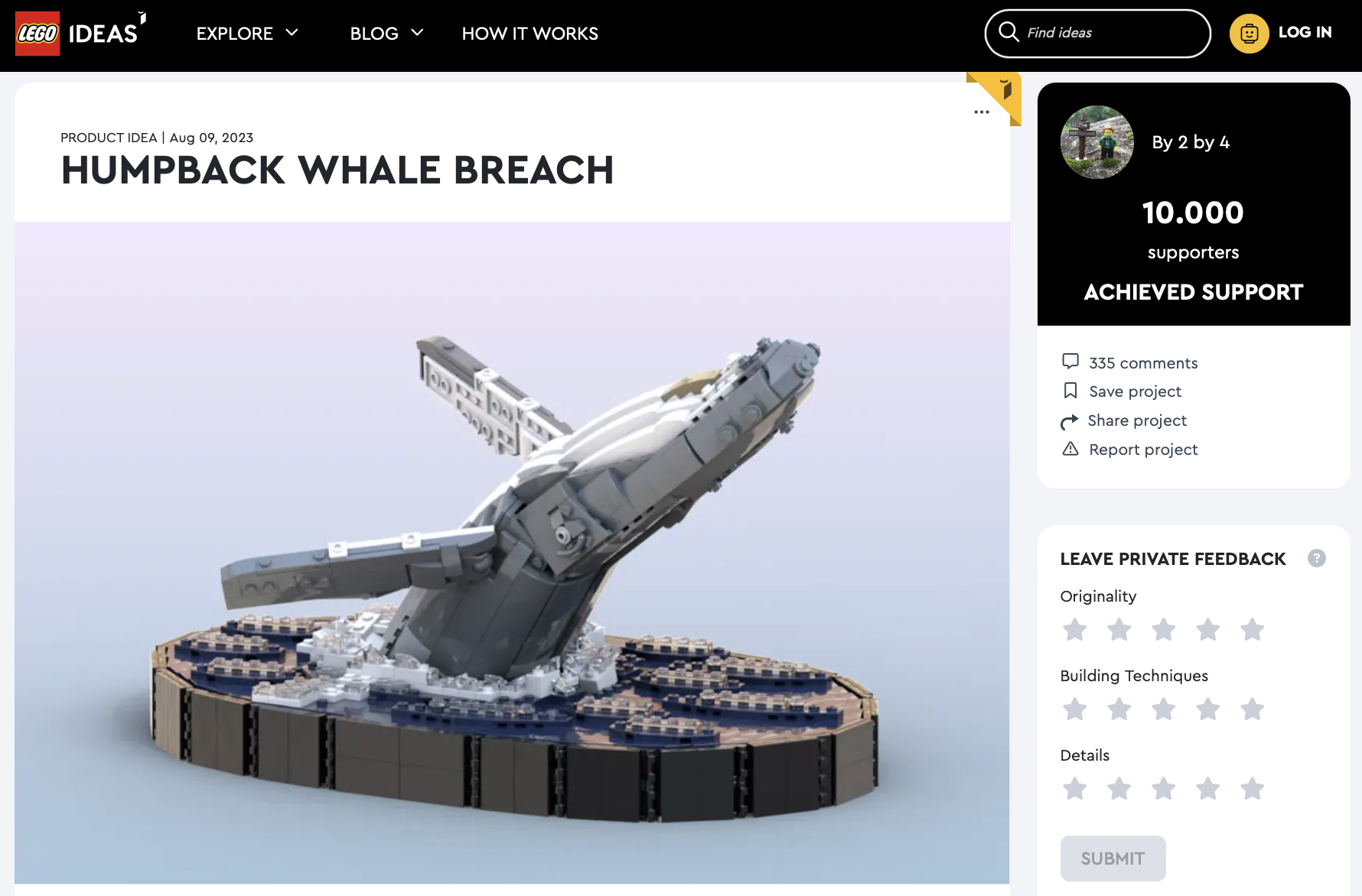 Humpback Whale Breach raggiunge i 10k su LEGO Ideas
