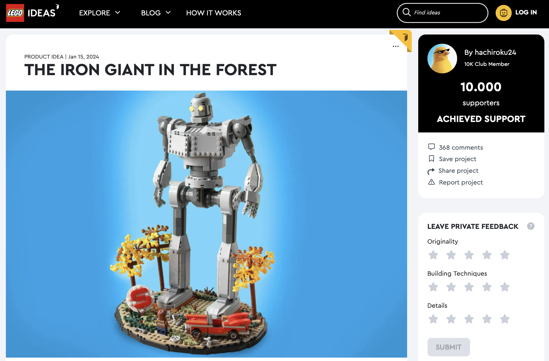 The Iron Giant in the Forest raggiunge i 10k su LEGO Ideas