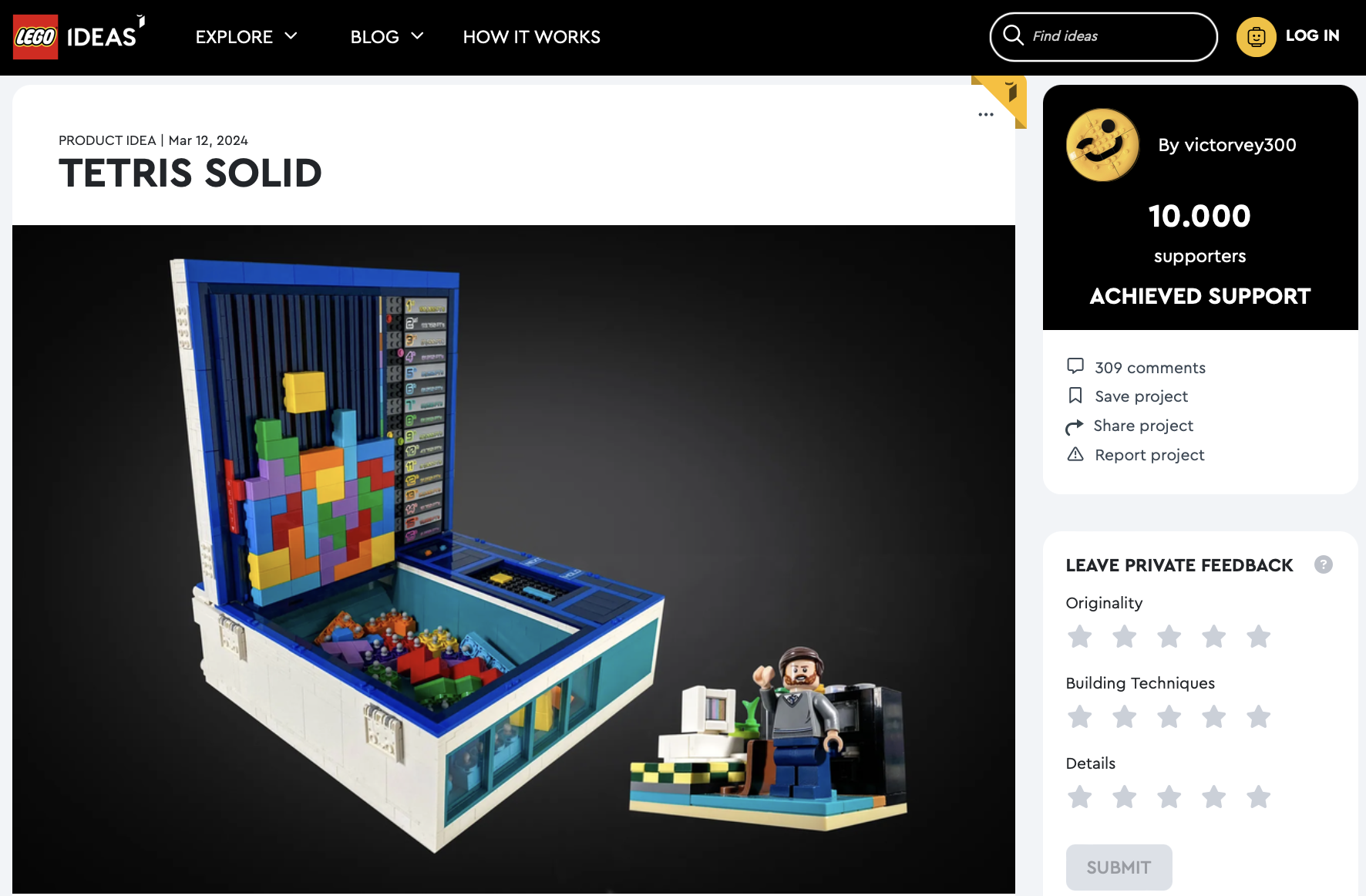 Tetris Solid raggiunge i 10k su LEGO Ideas