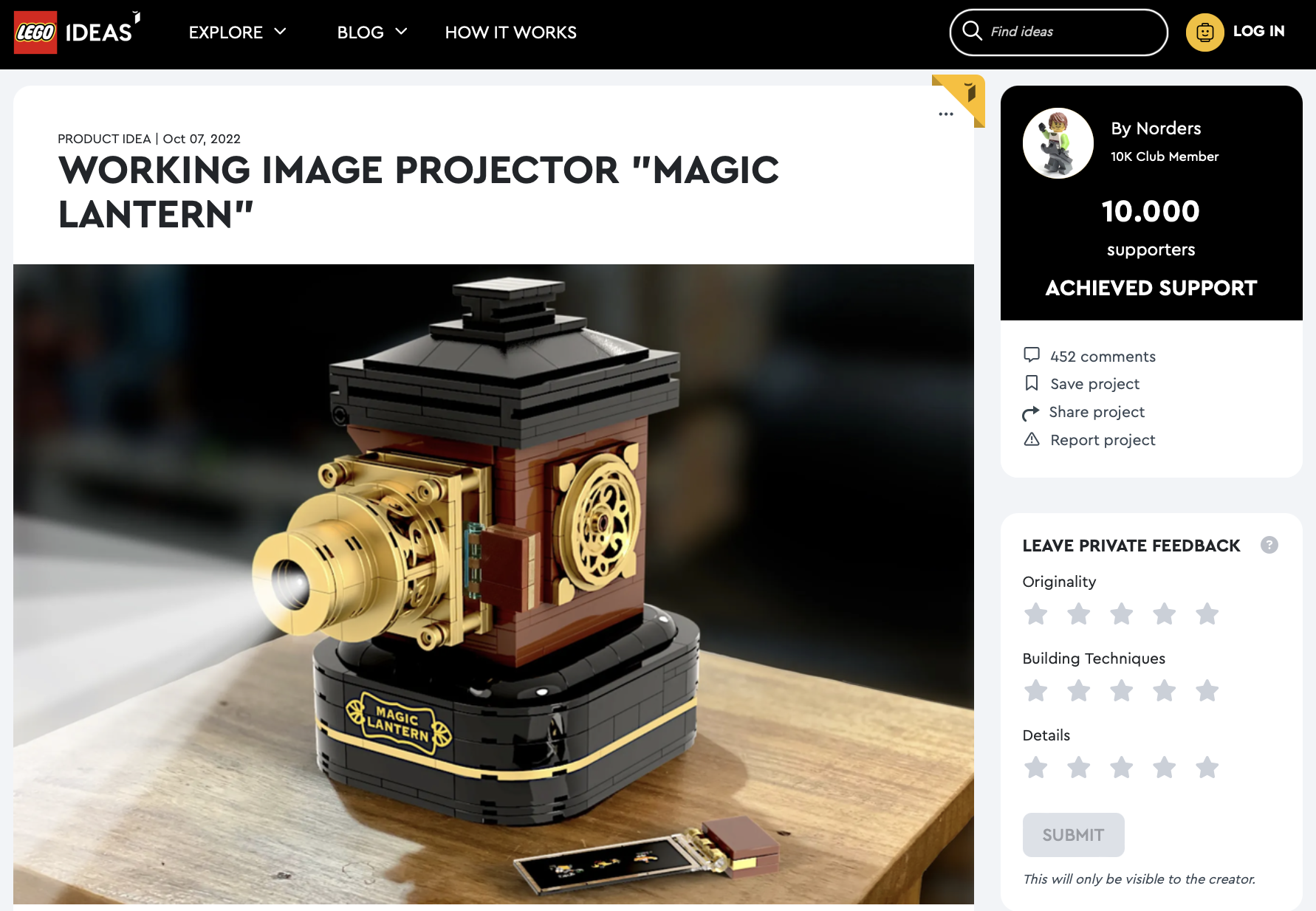 Working Image Projector “Magic Lantern” raggiunge i 10k su LEGO Ideas