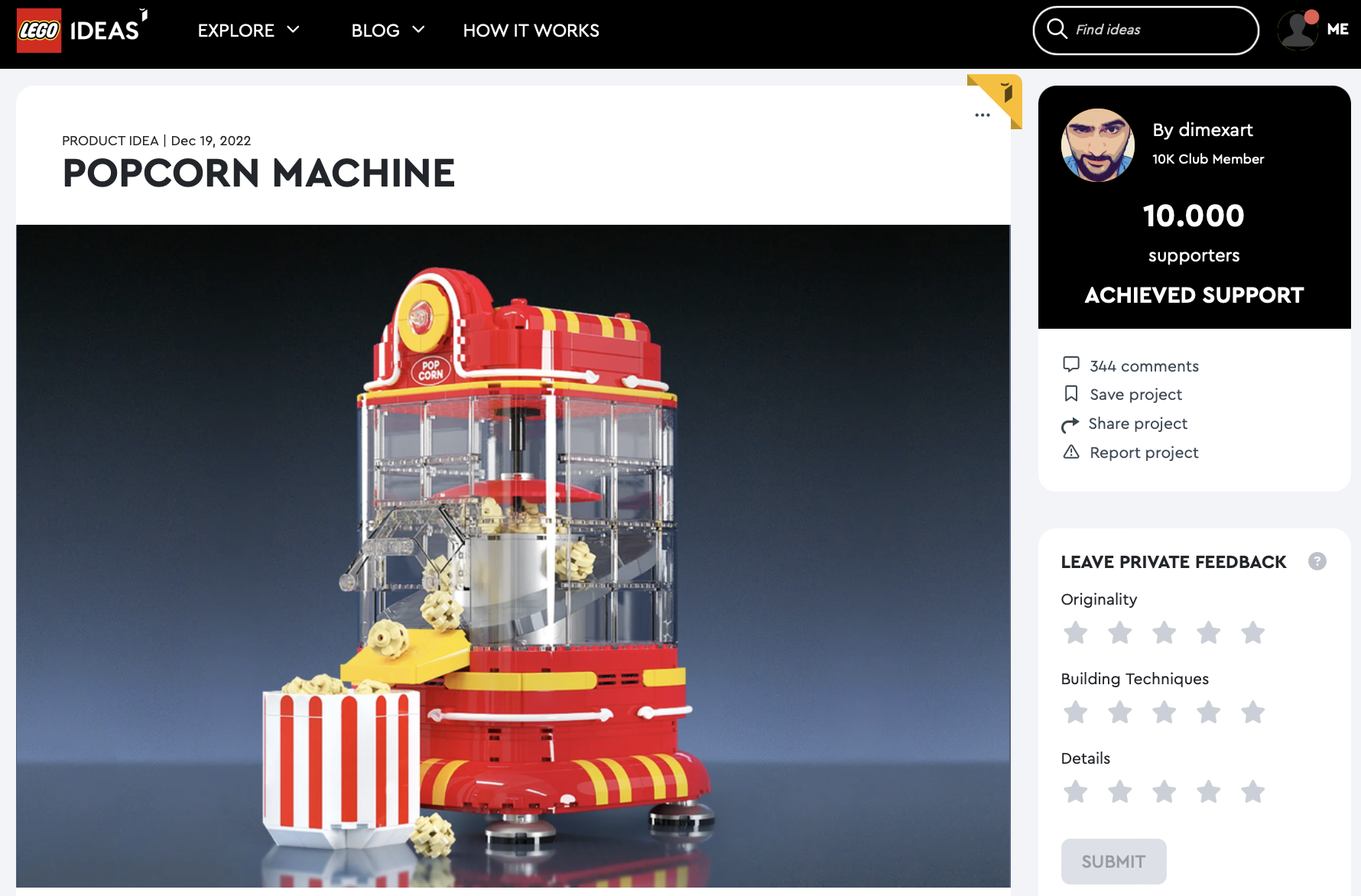 Popcorn Machine raggiunge i 10k su LEGO Ideas