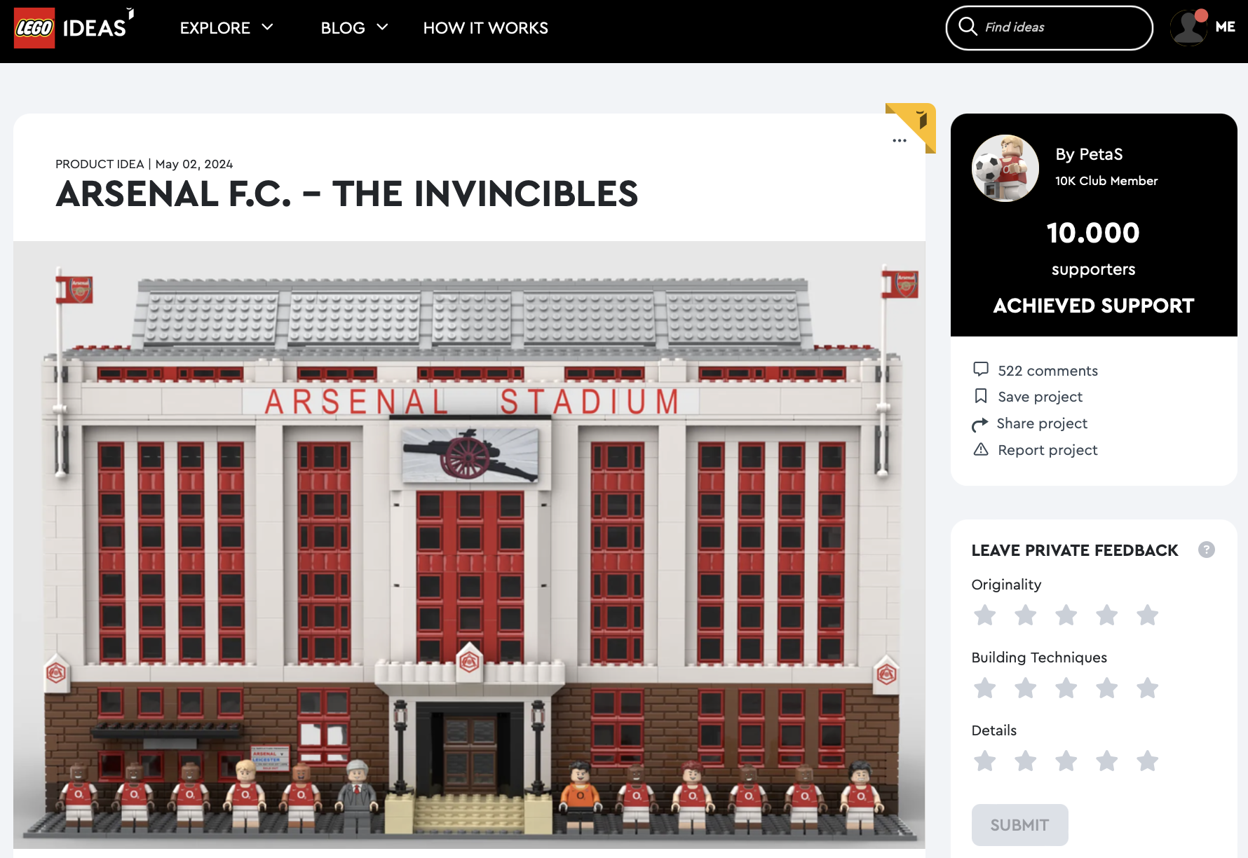 Arsenal F.C. – The Invincibles raggiunge i 10k su LEGO Ideas