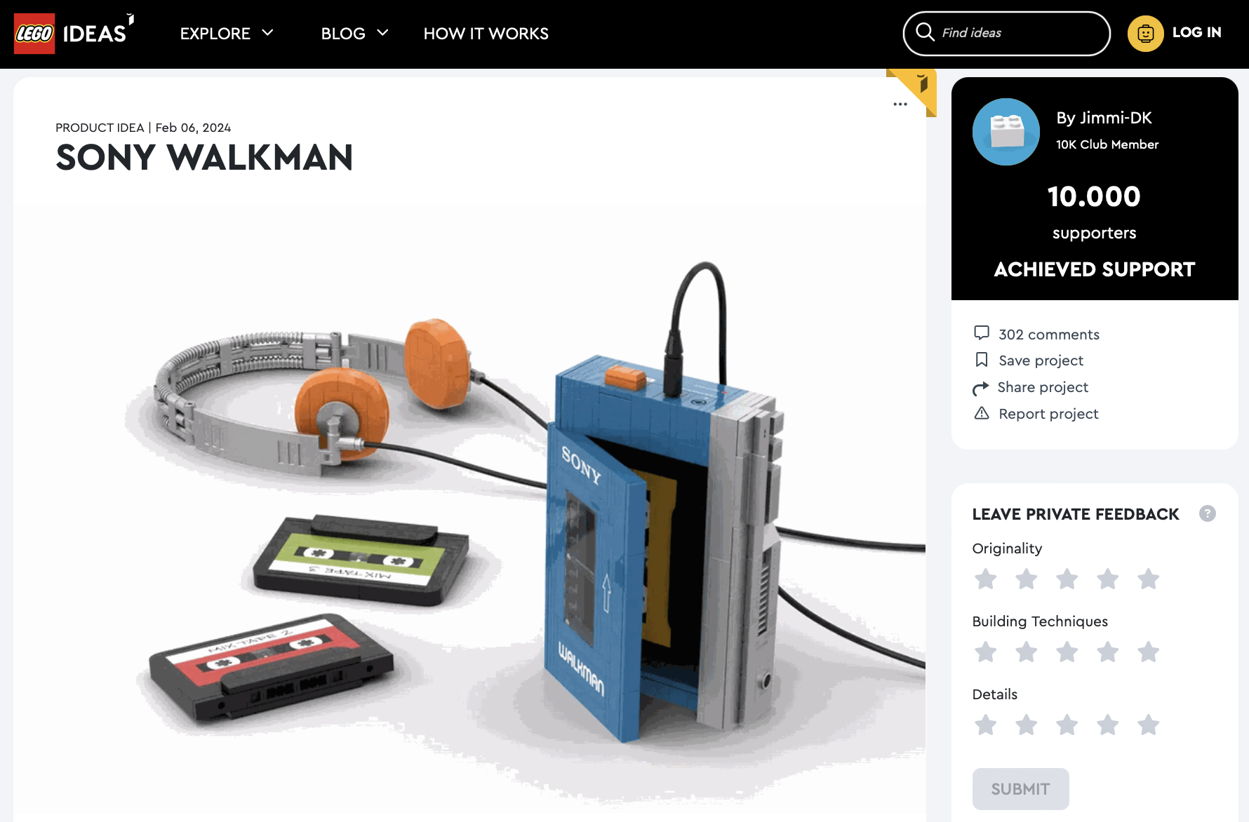 Sony Walkman raggiunge i 10k su LEGO Ideas