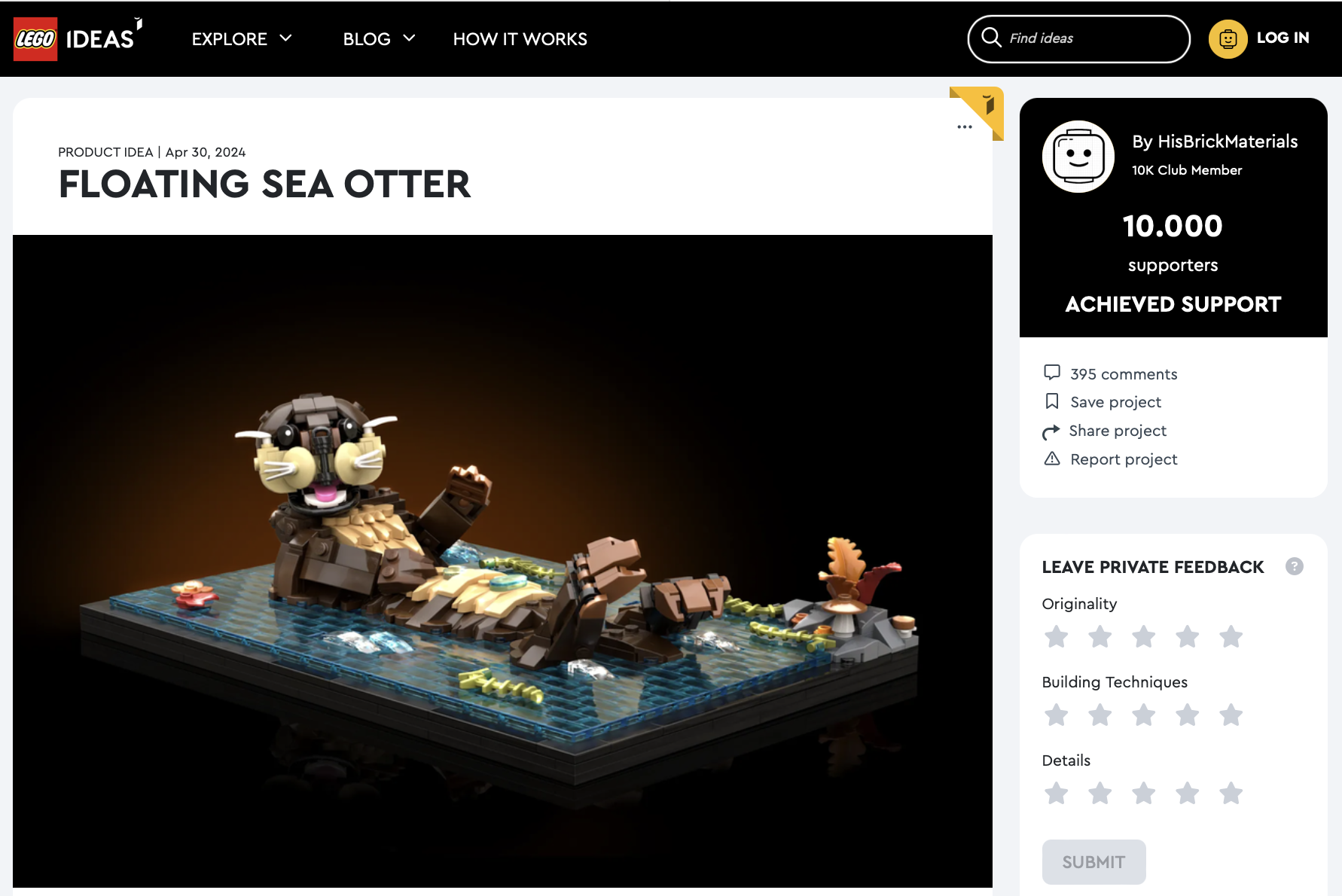 Floating Sea Otter raggiunge i 10k su LEGO Ideas