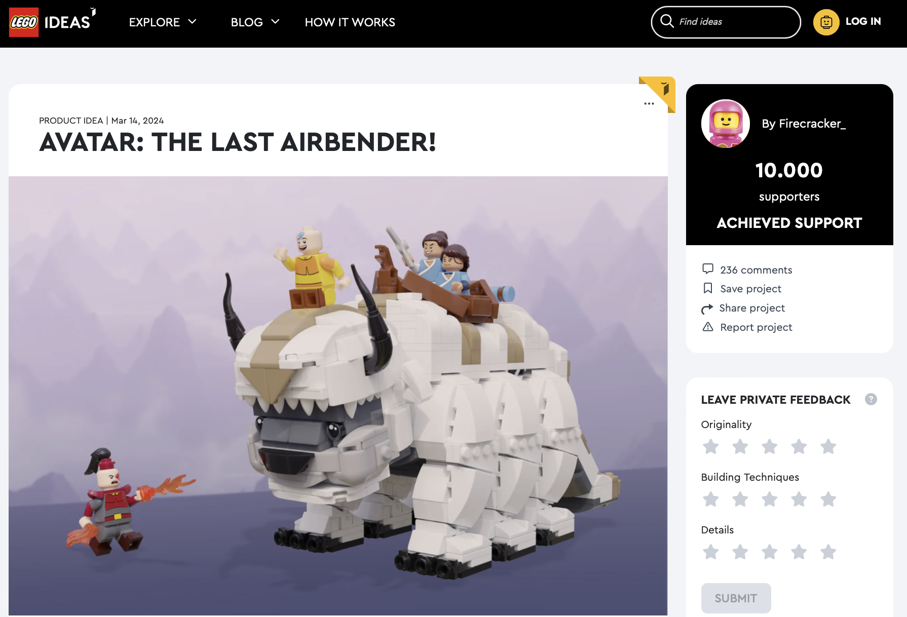 Avatar: the last Airbender! raggiunge i 10k su LEGO Ideas