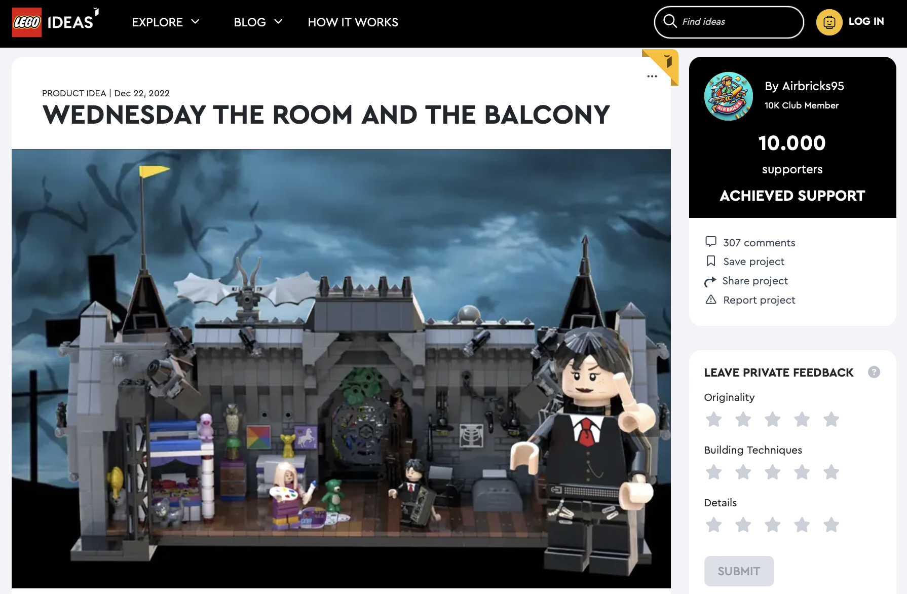 Wednesday the Room and the Balcony raggiunge i 10k su LEGO Ideas