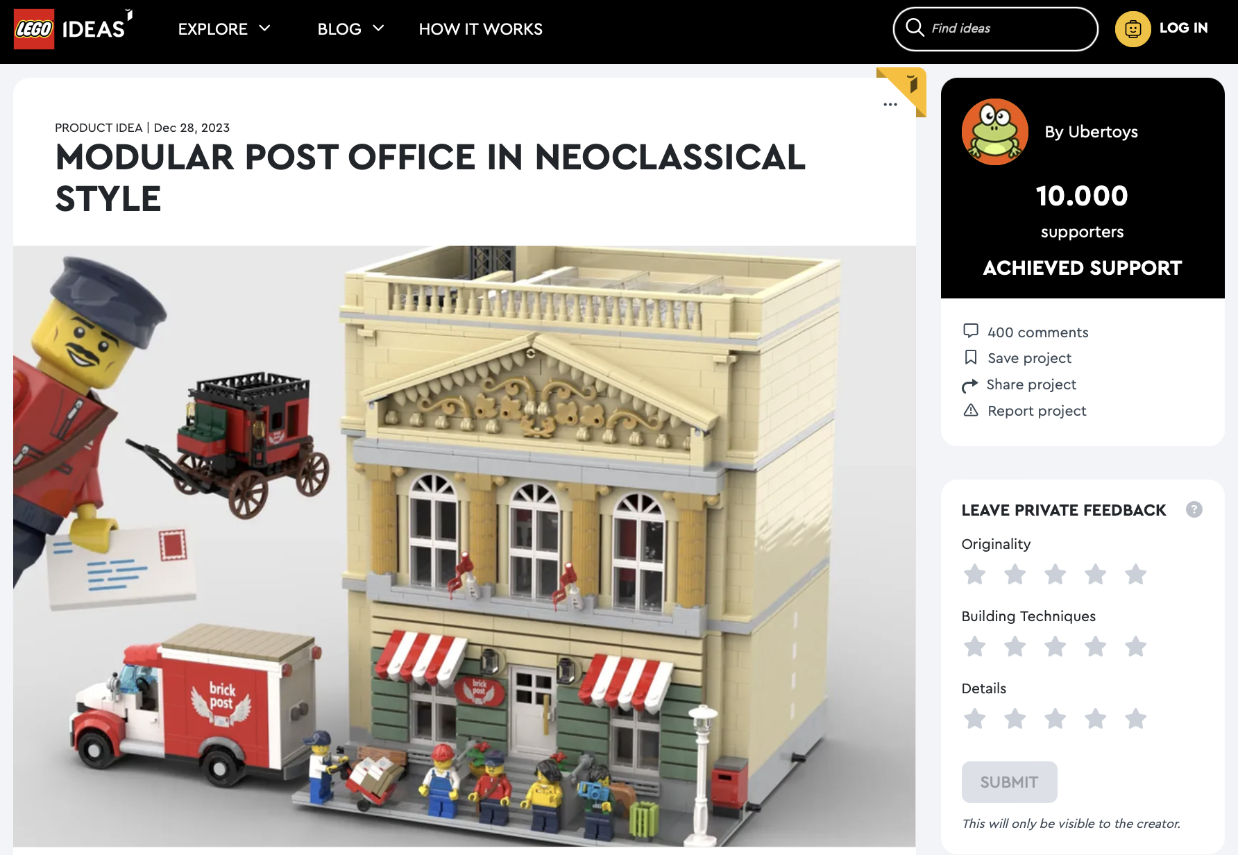 Modular Post Office in neoclassical Style raggiunge i 10k su LEGO Ideas