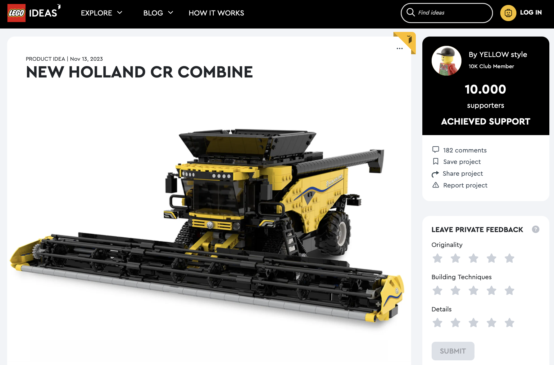 New Holland Cr Combine raggiunge i 10k su LEGO Ideas