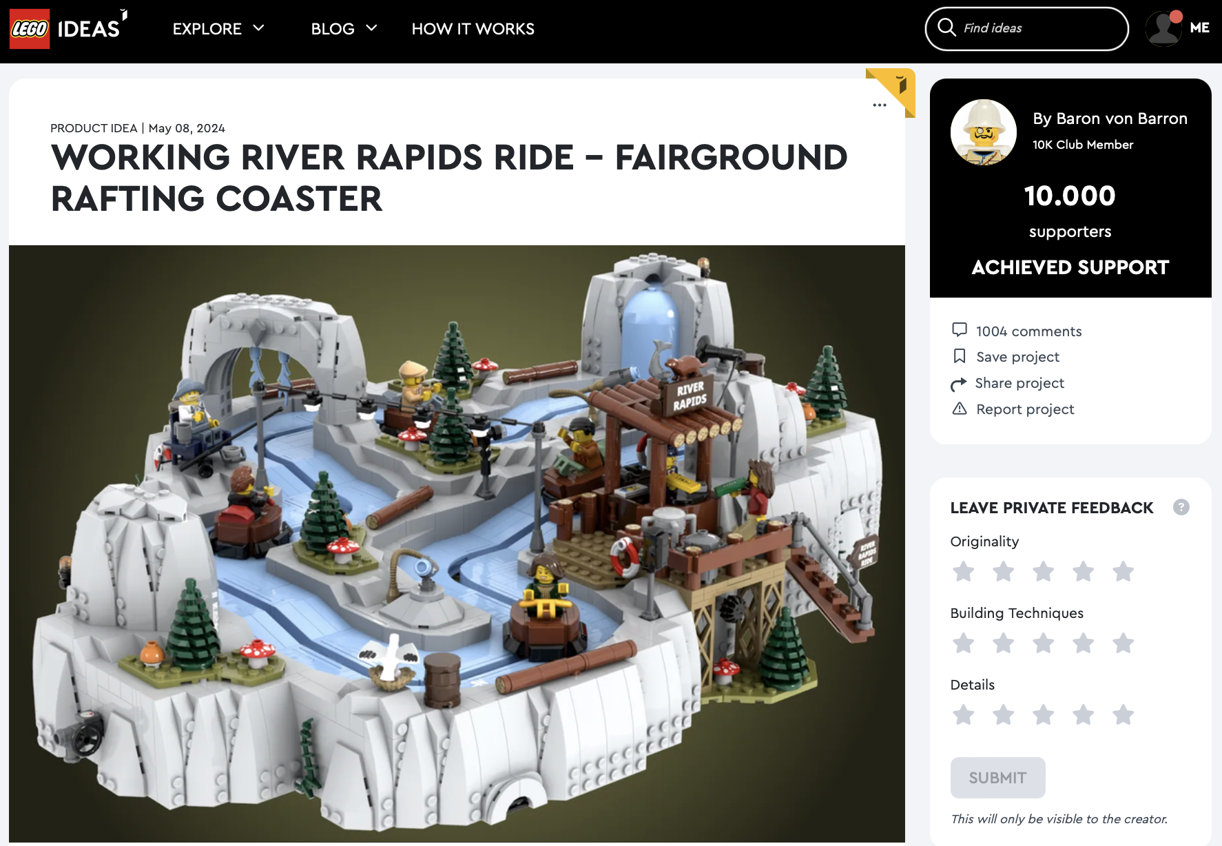 Working River Rapids Ride – Fairground Rafting Coaster raggiunge i 10k su LEGO Ideas