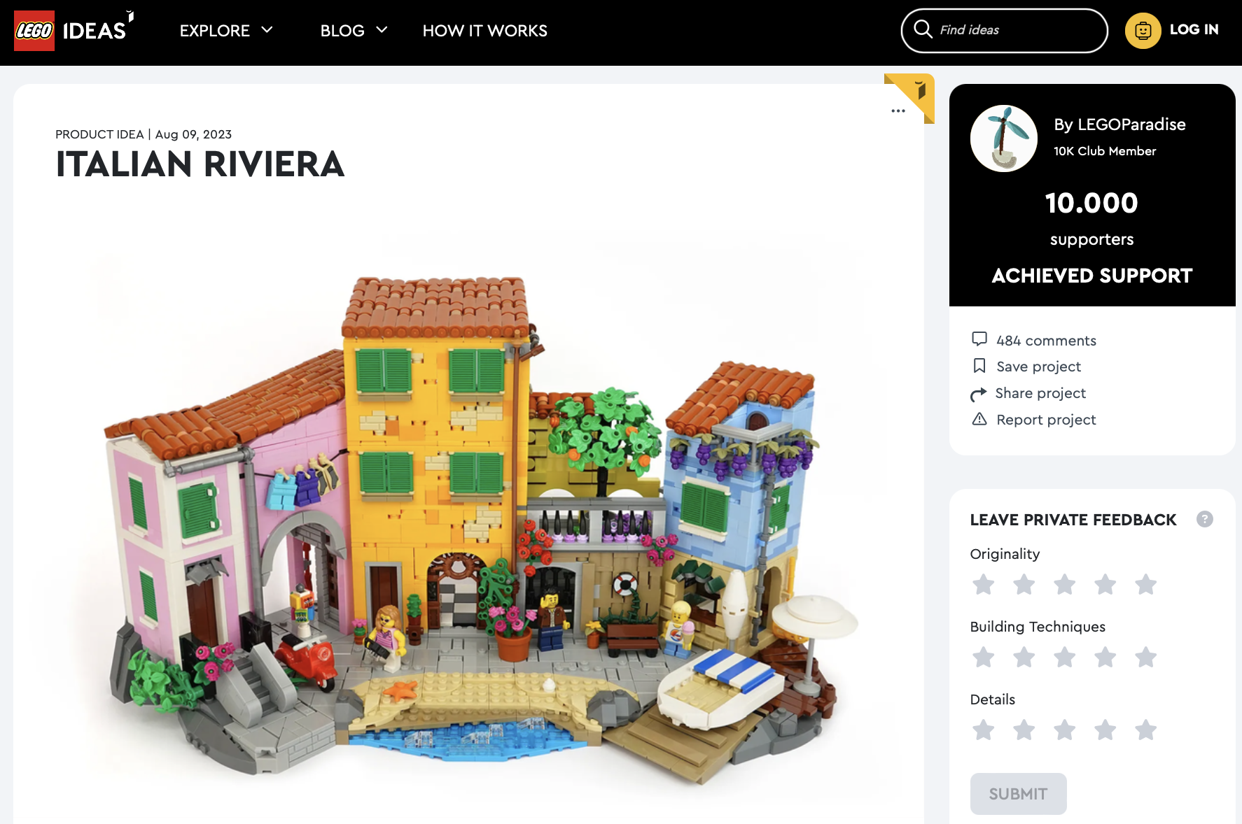 Italian Riviera raggiunge i 10k su LEGO Ideas