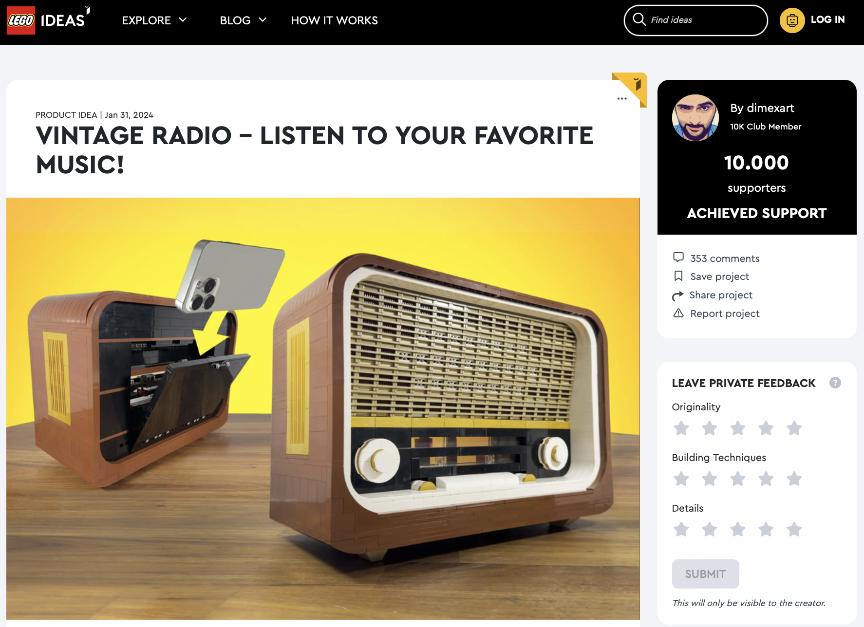 Vintage Radio – Listen your favorite music! raggiunge i 10k su LEGO Ideas