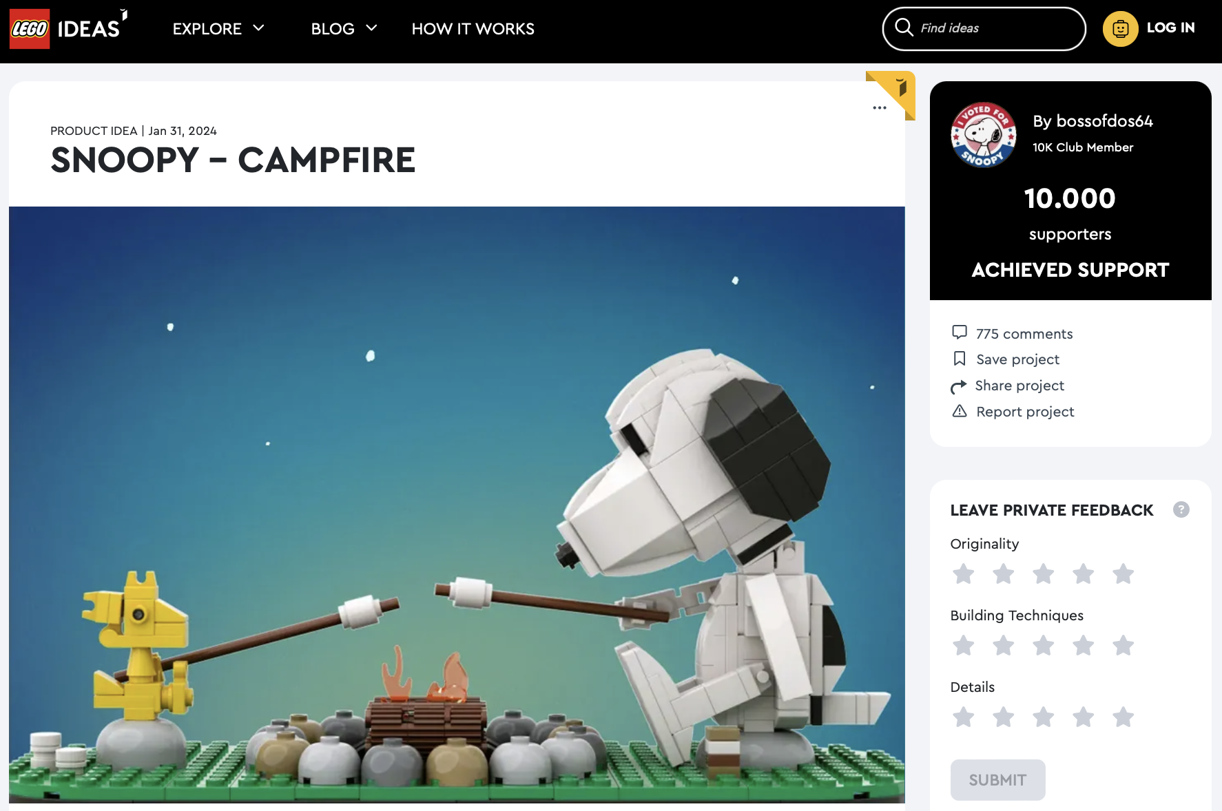 Snoopy – Campfire raggiunge i 10k su LEGO Ideas