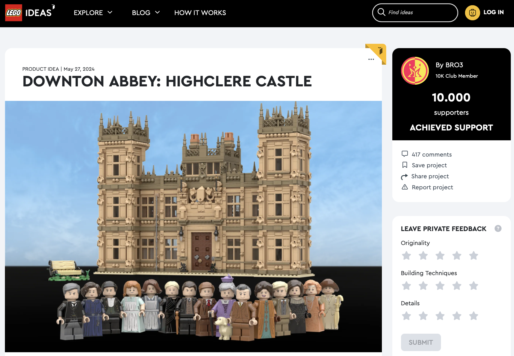 Downtown Abbey: Highclere Castle raggiunge i 10k su LEGO Ideas