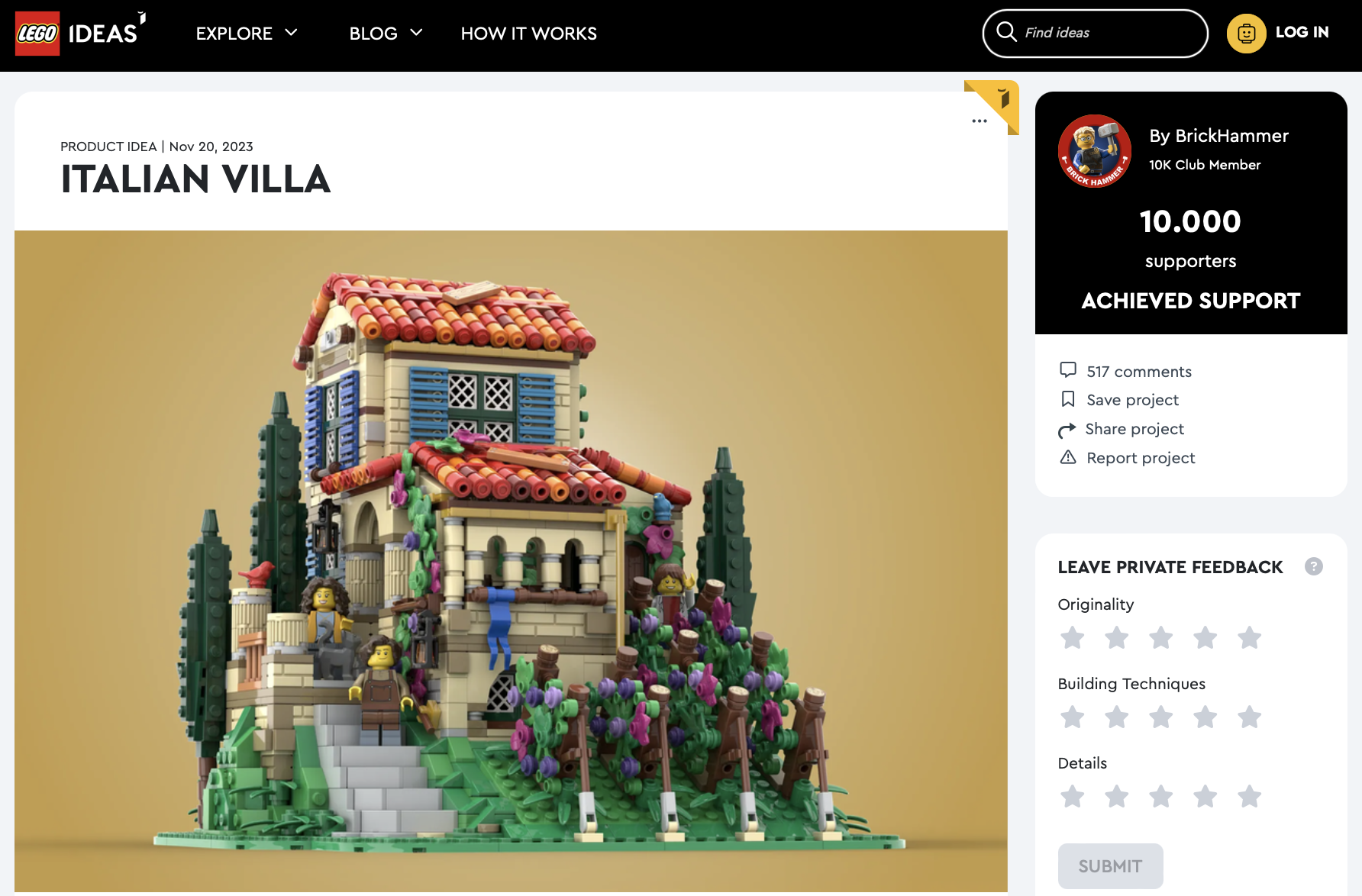 Italian Villa raggiunge i 10k su LEGO Ideas