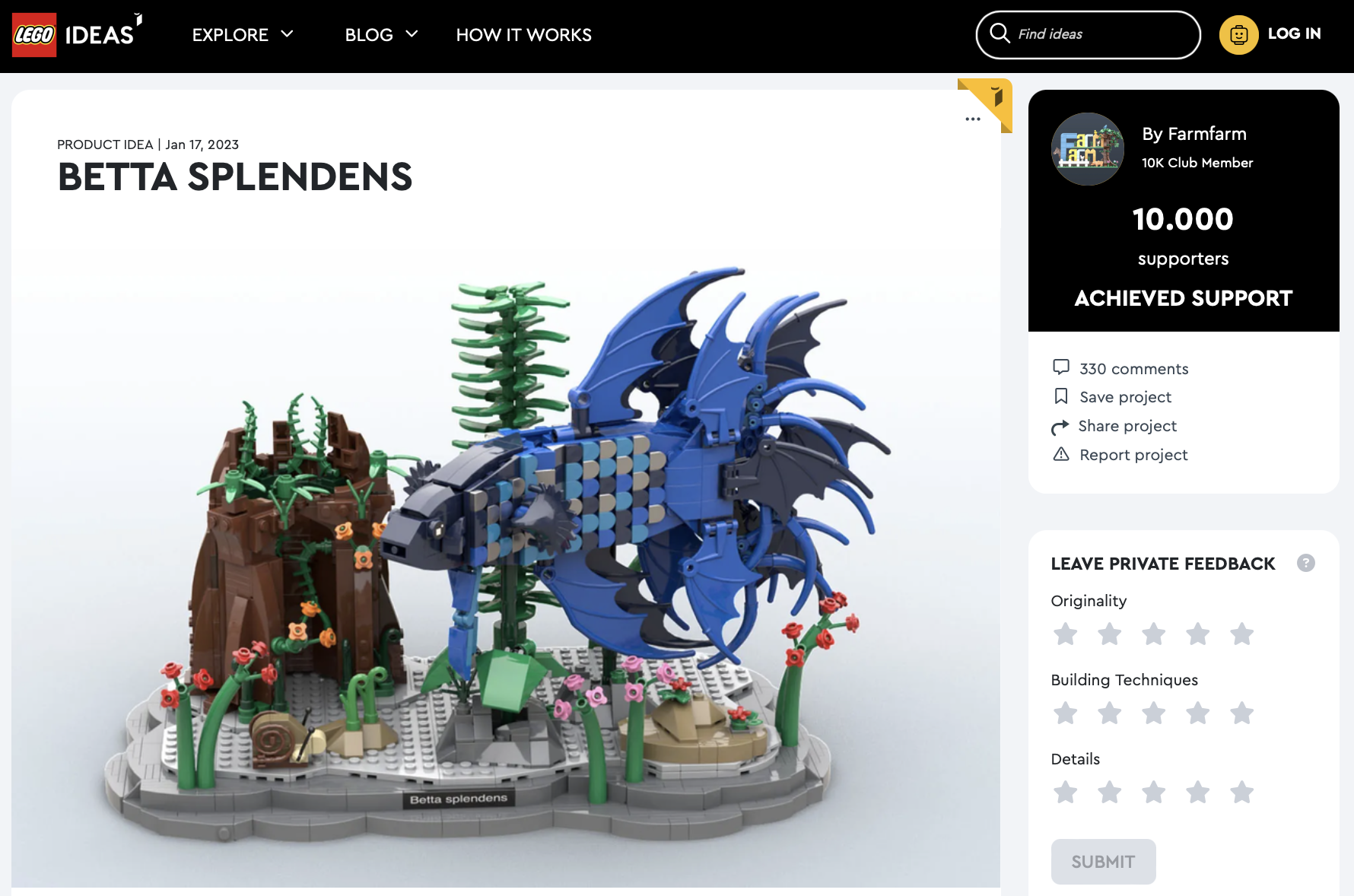 Betta Splendens raggiunge i 10k su LEGO Ideas