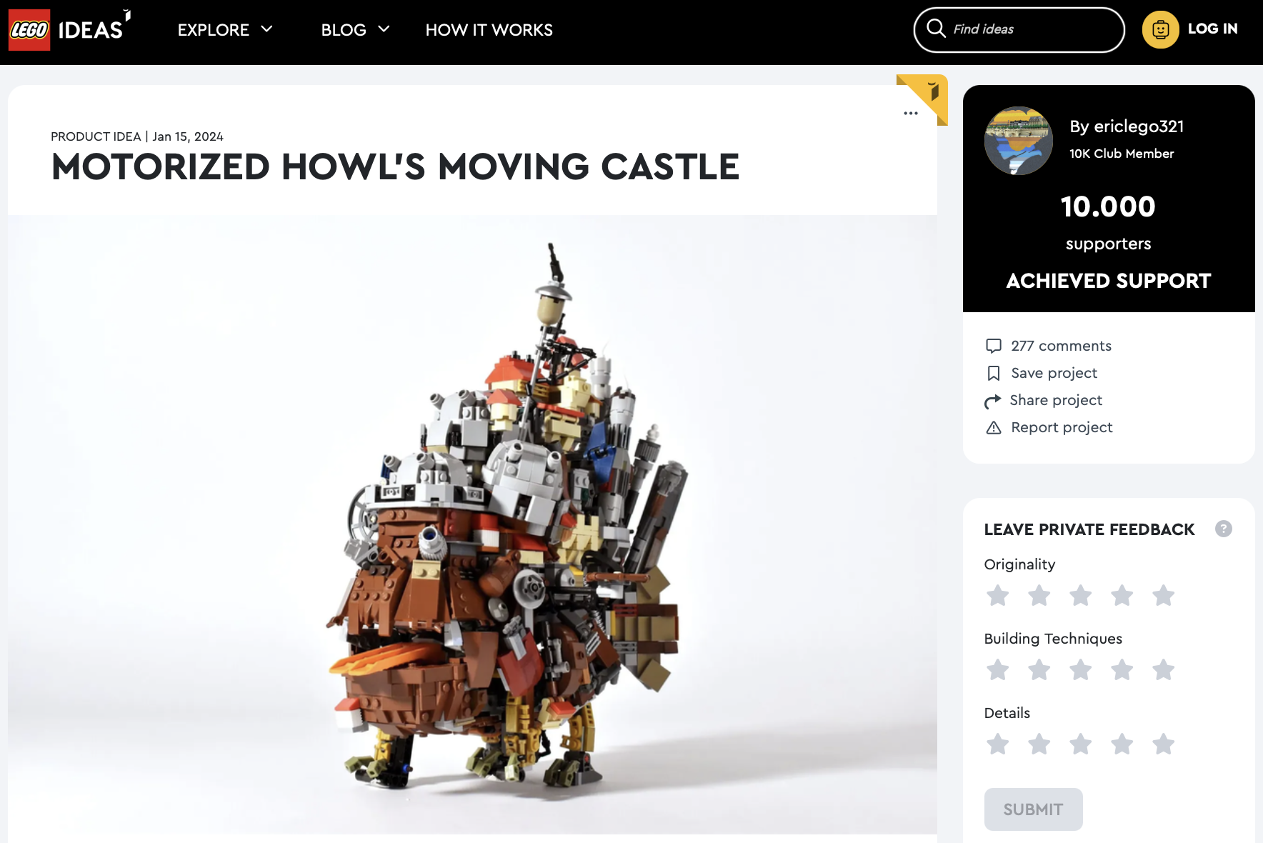 Motorized Howl’s Moving Castle raggiunge i 10k su LEGO Ideas