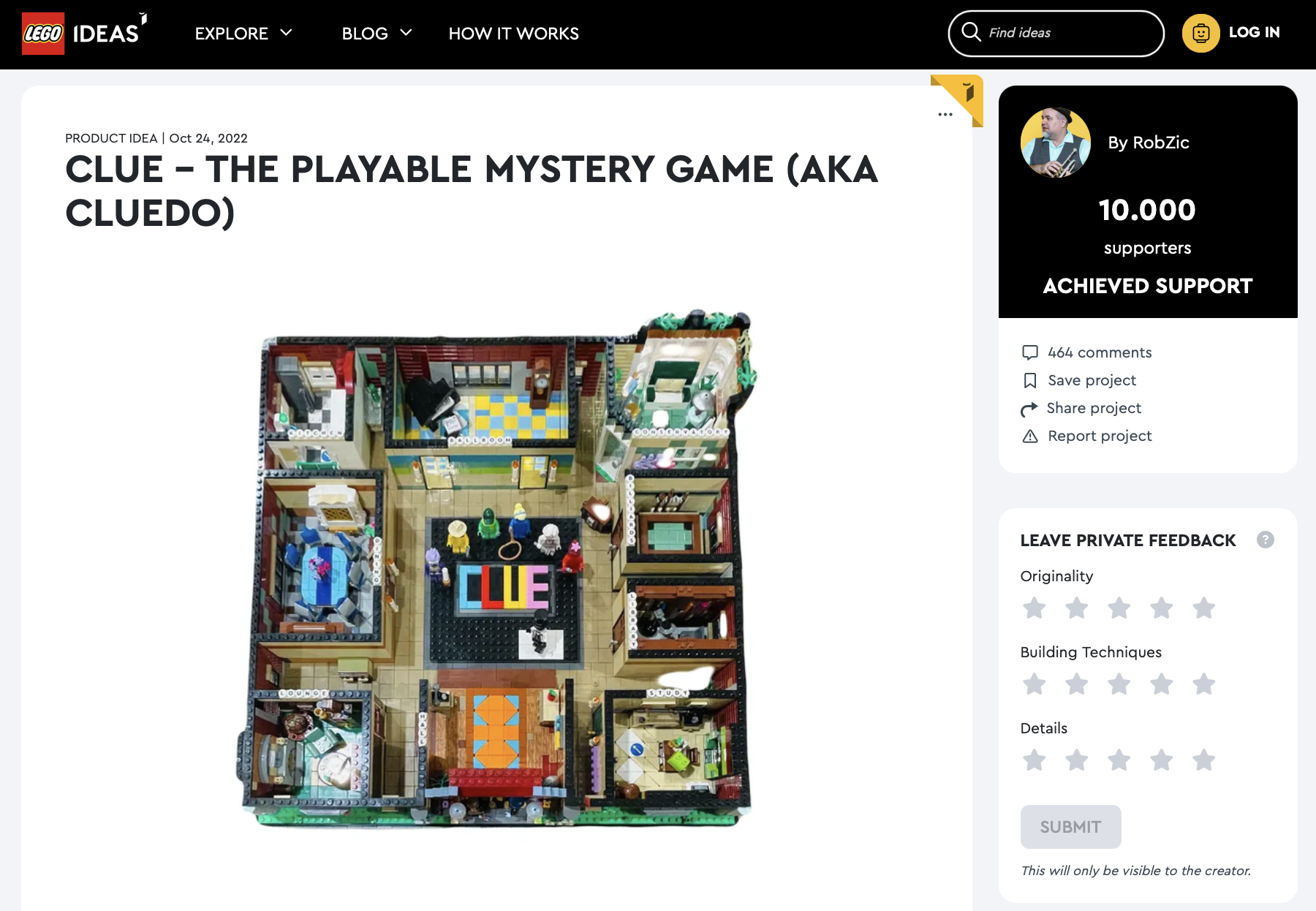 Clue – The Playable Mystery Game (aka Cluedo) raggiunge i 10k su LEGO Ideas