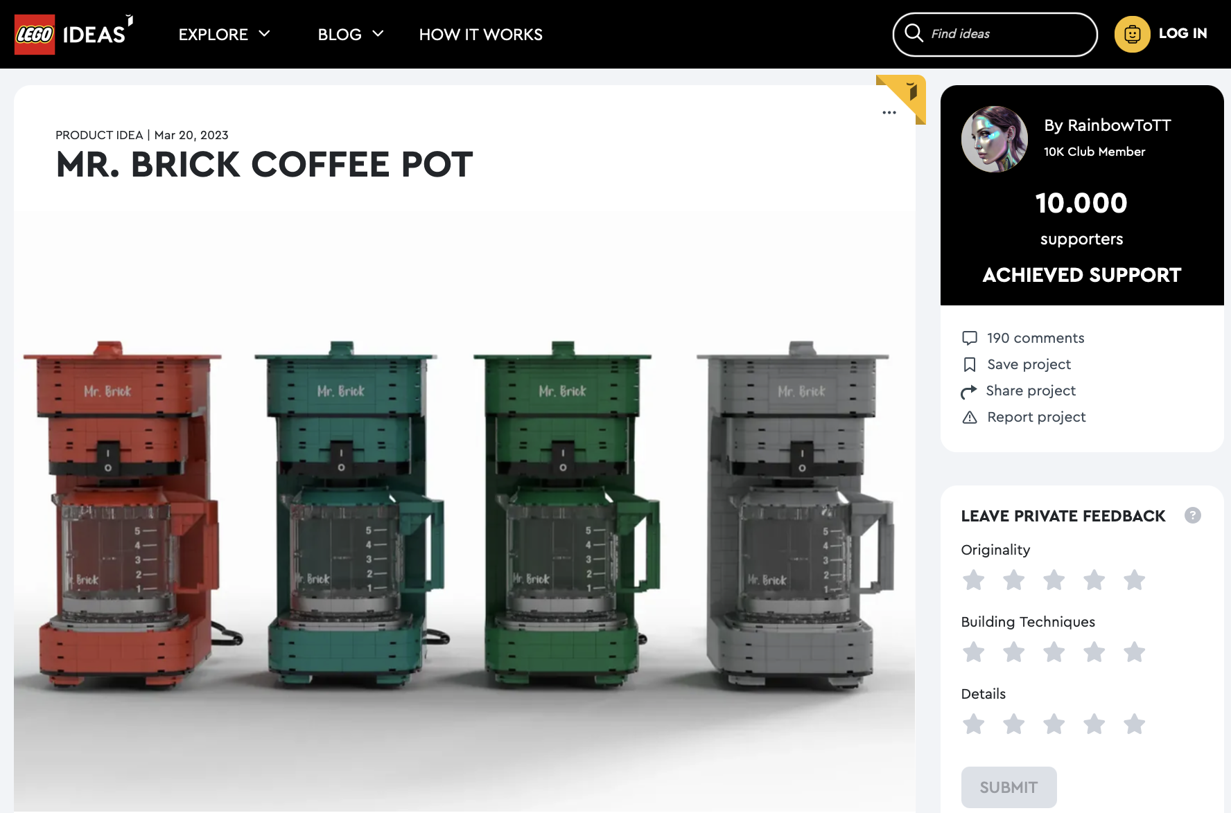 Mr. Brick Coffee Pot raggiunge i 10k su LEGO Ideas