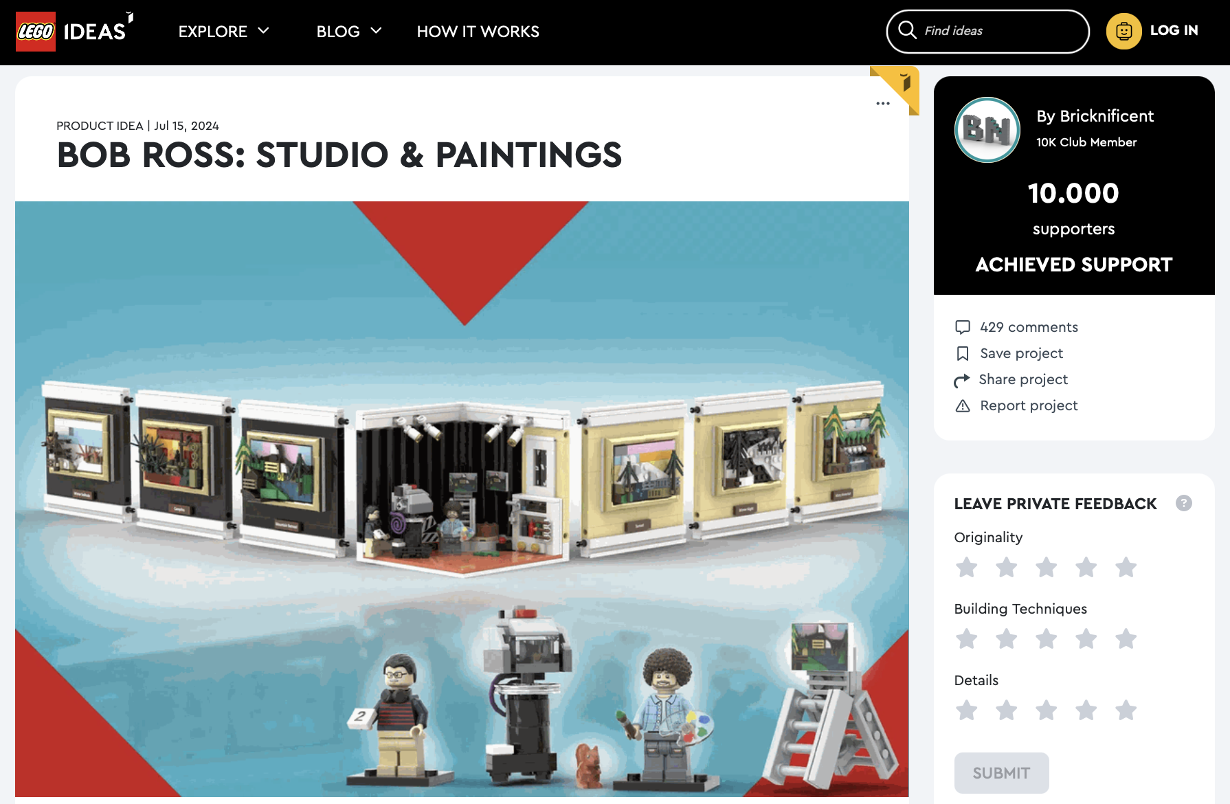 Bob Ross: Studio & Painting raggiunge i 10k su LEGO Ideas