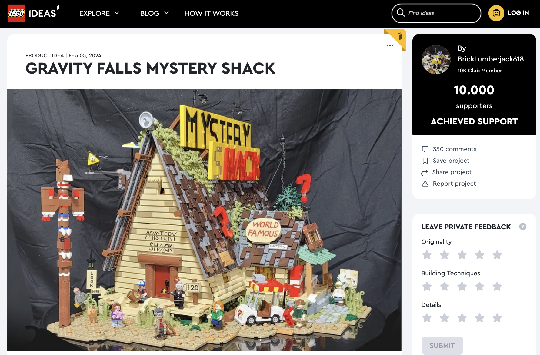 Gravity Falls Misteri Shack raggiunge i 10k su LEGO Ideas