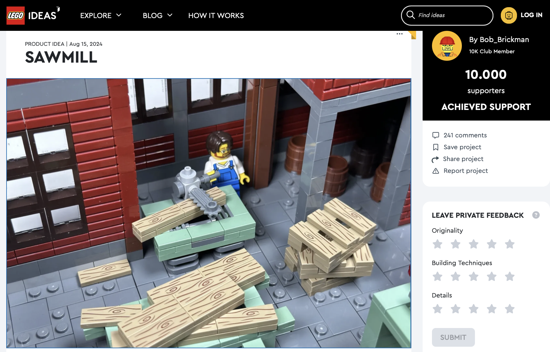 Sawmill raggiunge i 10k su LEGO Ideas