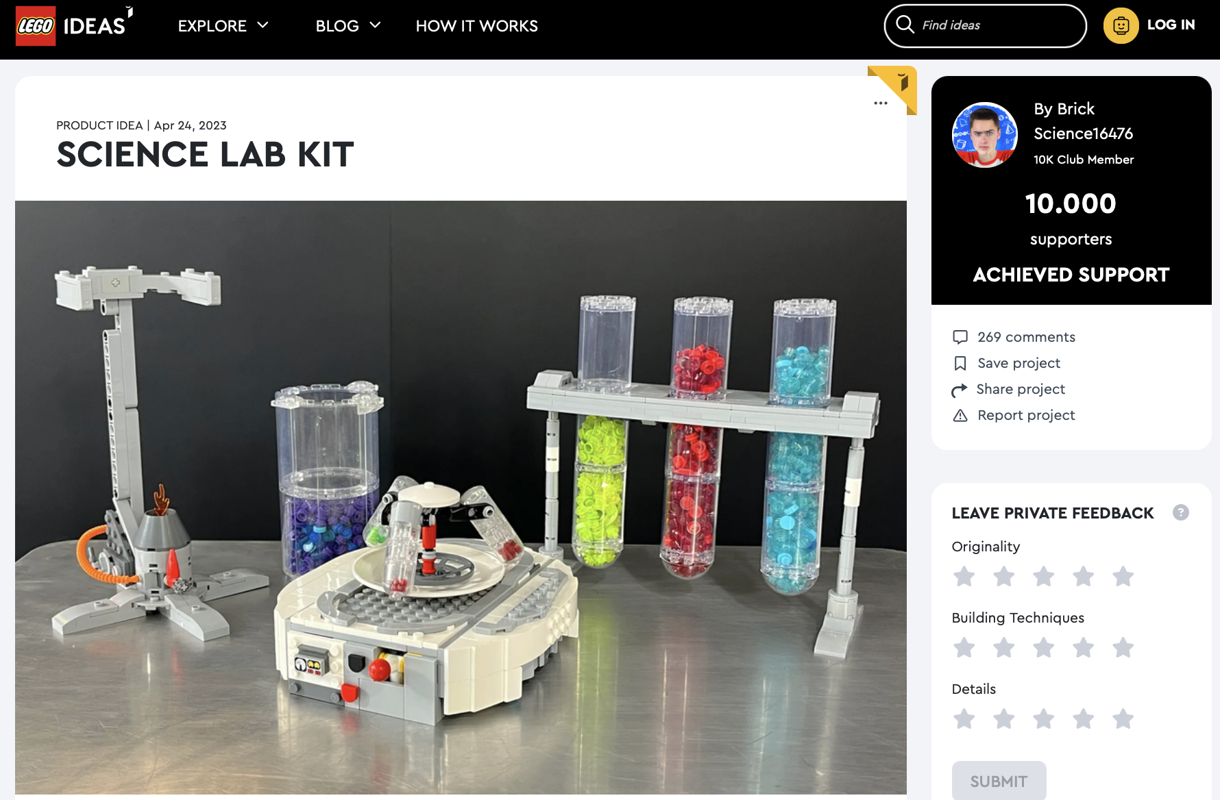 Science Lab Kit raggiunge i 10k su LEGO Ideas