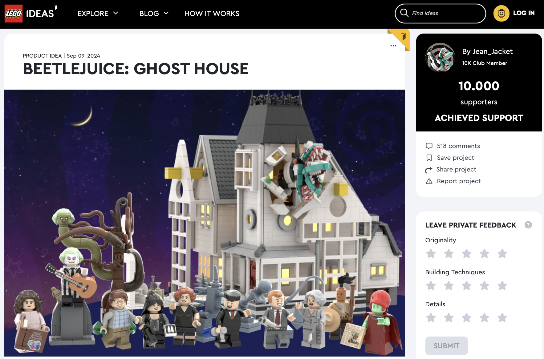 Beetlejuice: Ghost House raggiunge i 10k su LEGO Ideas