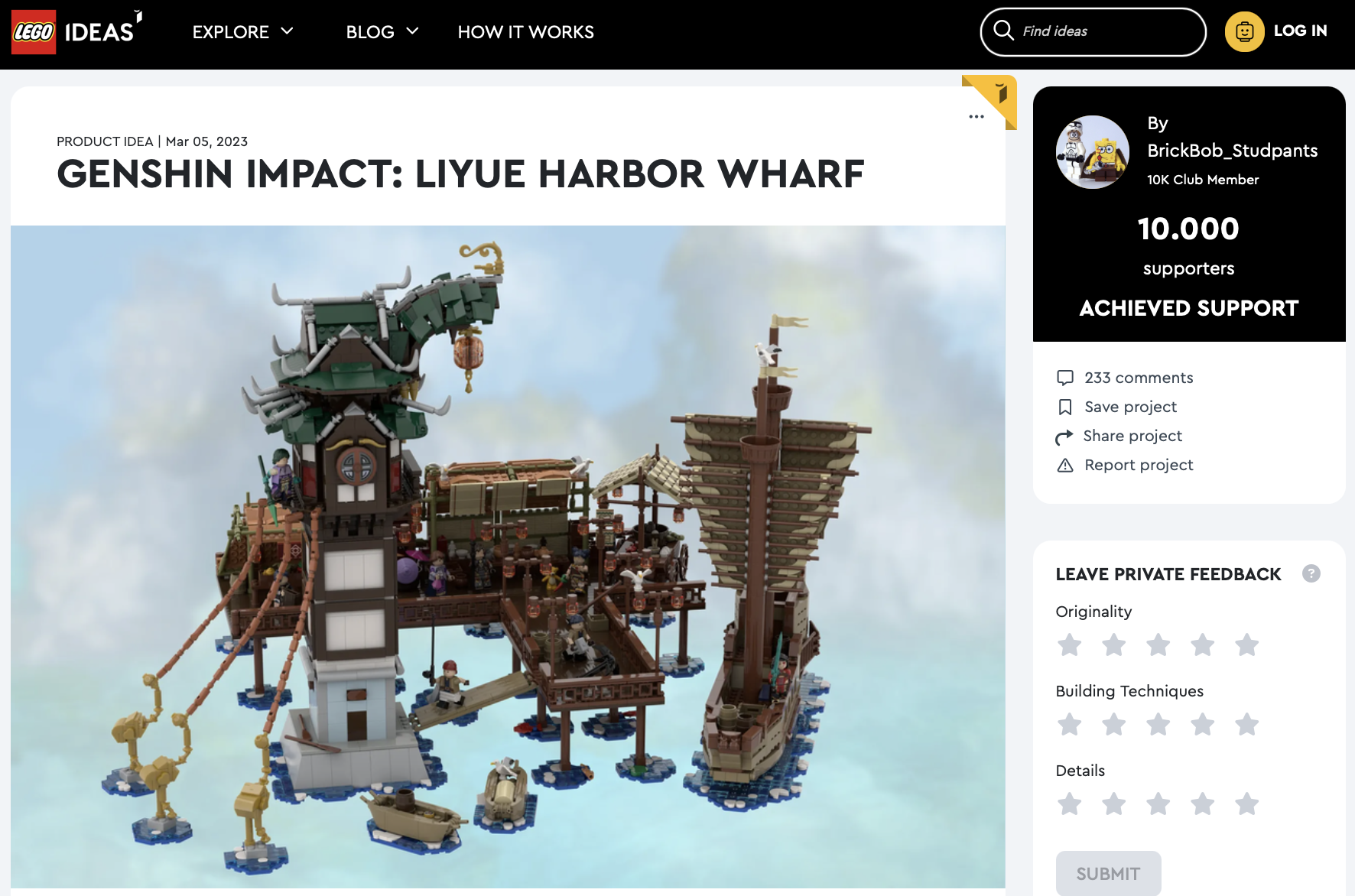 Genshin Impact: Liyue Harbor Wharf raggiunge i 10k su LEGO Ideas