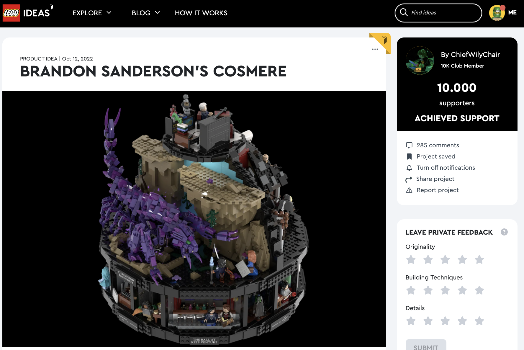 Brandon Sanderson’s Cosmere raggiunge i 10k su LEGO Ideas