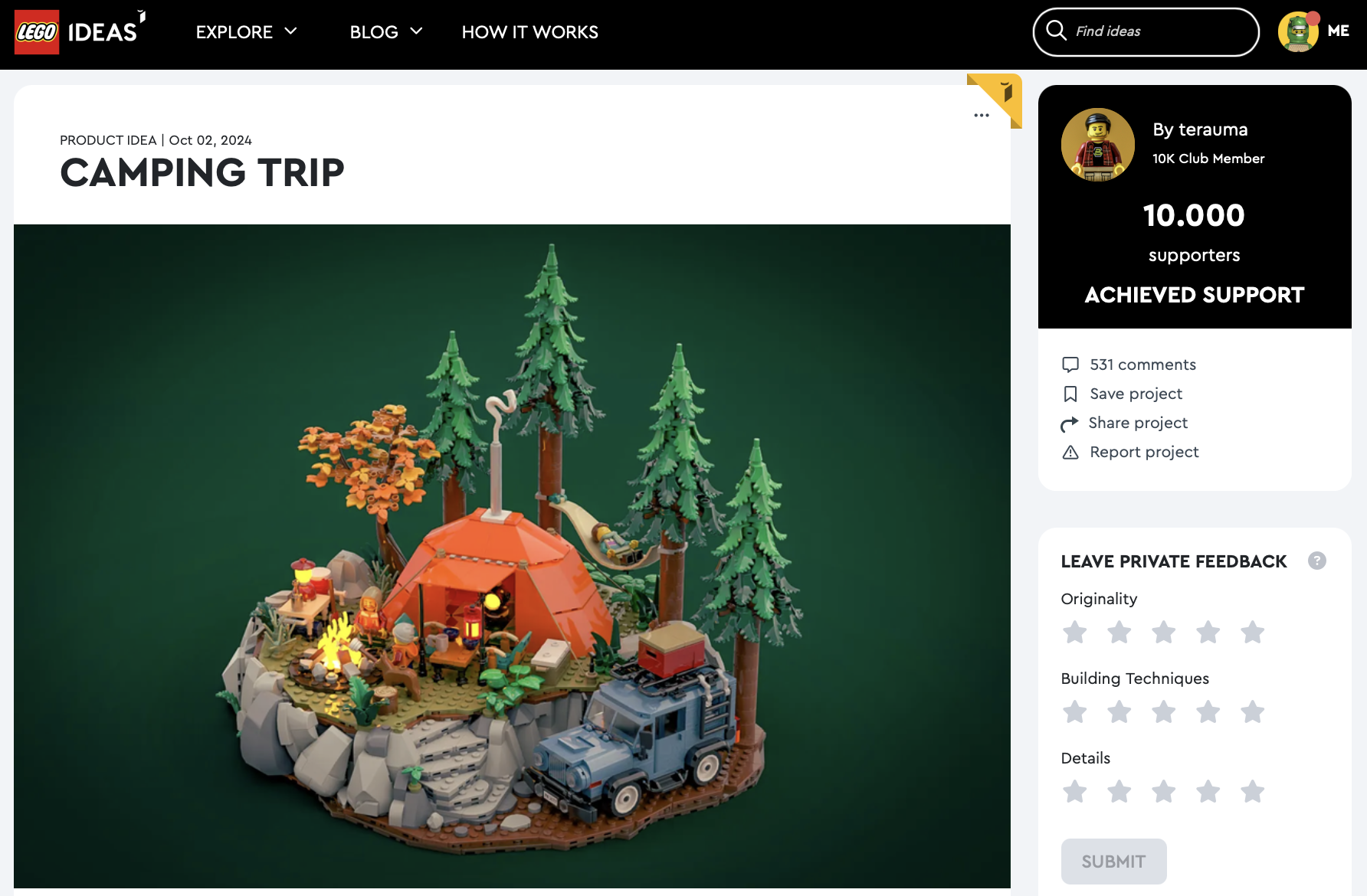 Camping Trip raggiunge i 10k su LEGO Ideas