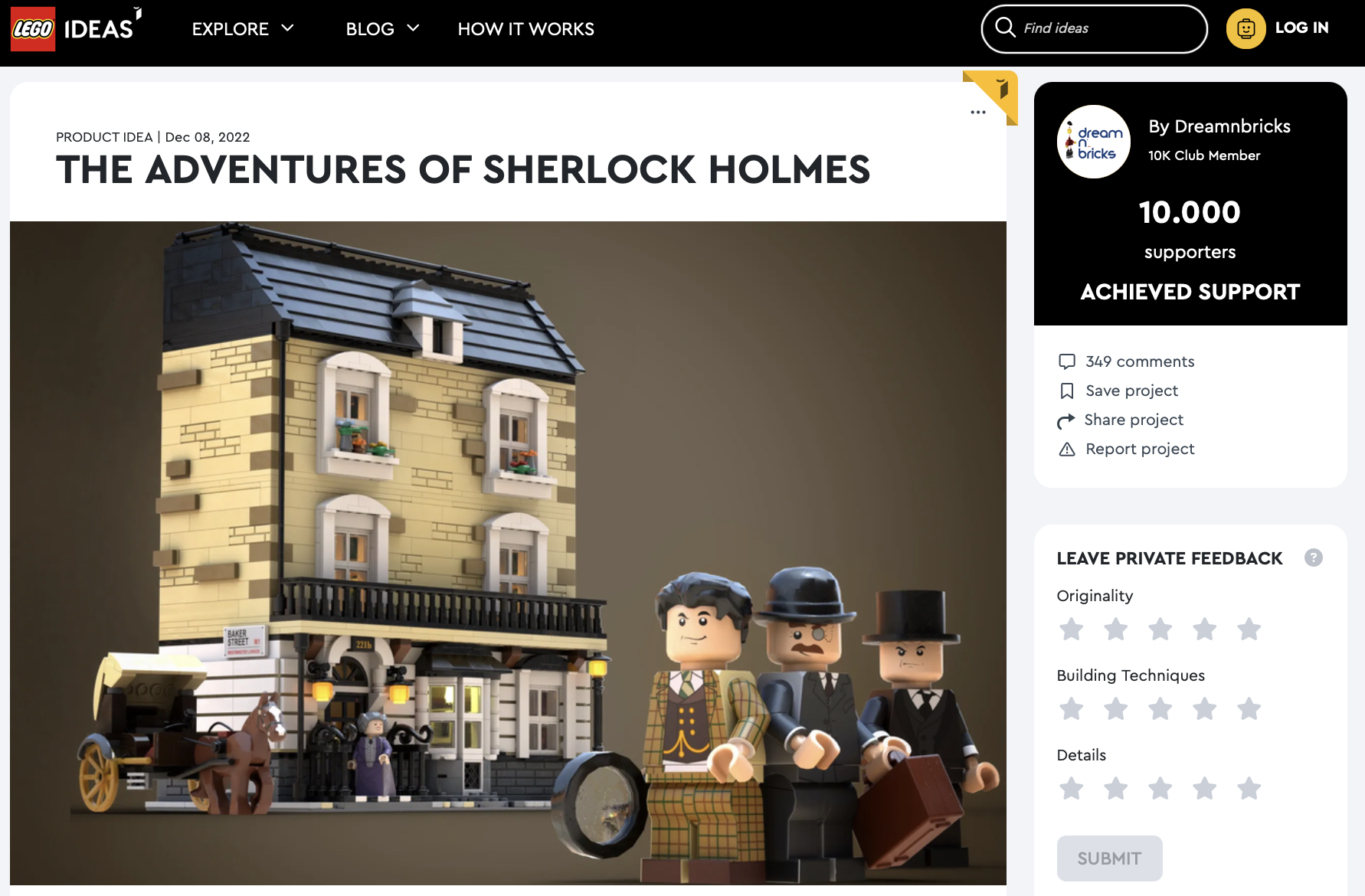 The Adventures of Sherlock Holmes raggiunge i 10k su LEGO Ideas