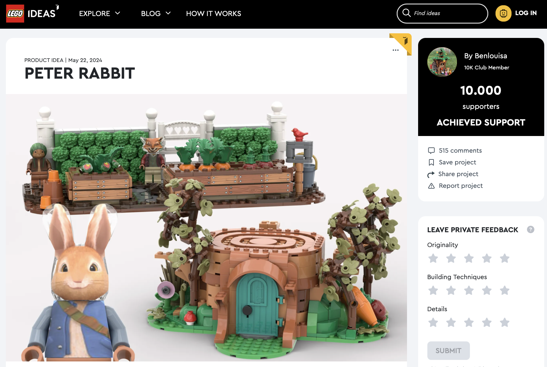 Peter Rabbit raggiunge i 10k su LEGO Ideas