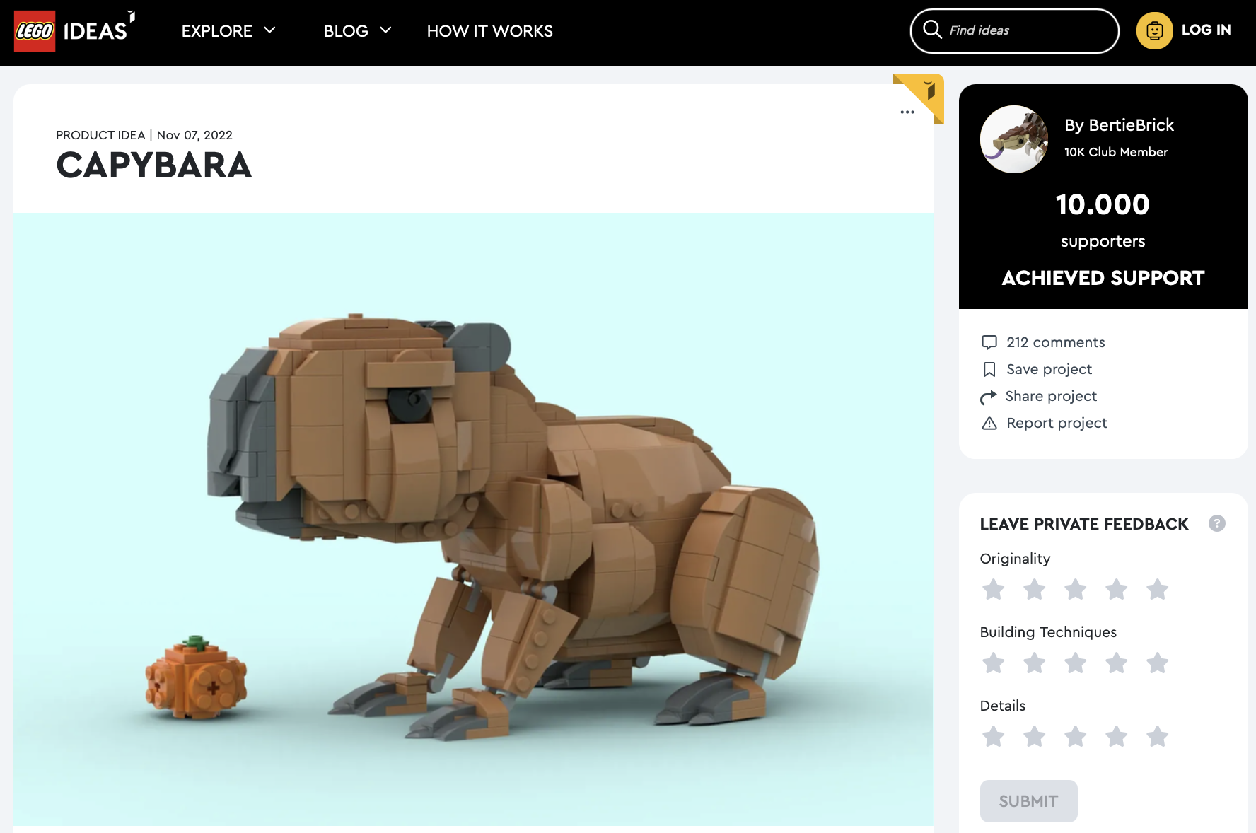 Capybara raggiunge i 10k su LEGO Ideas