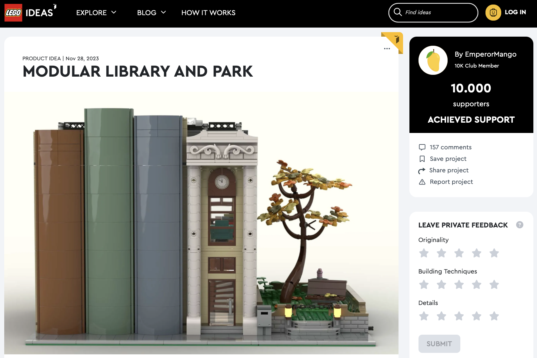 Modular Library and Park raggiunge i 10k su LEGO Ideas