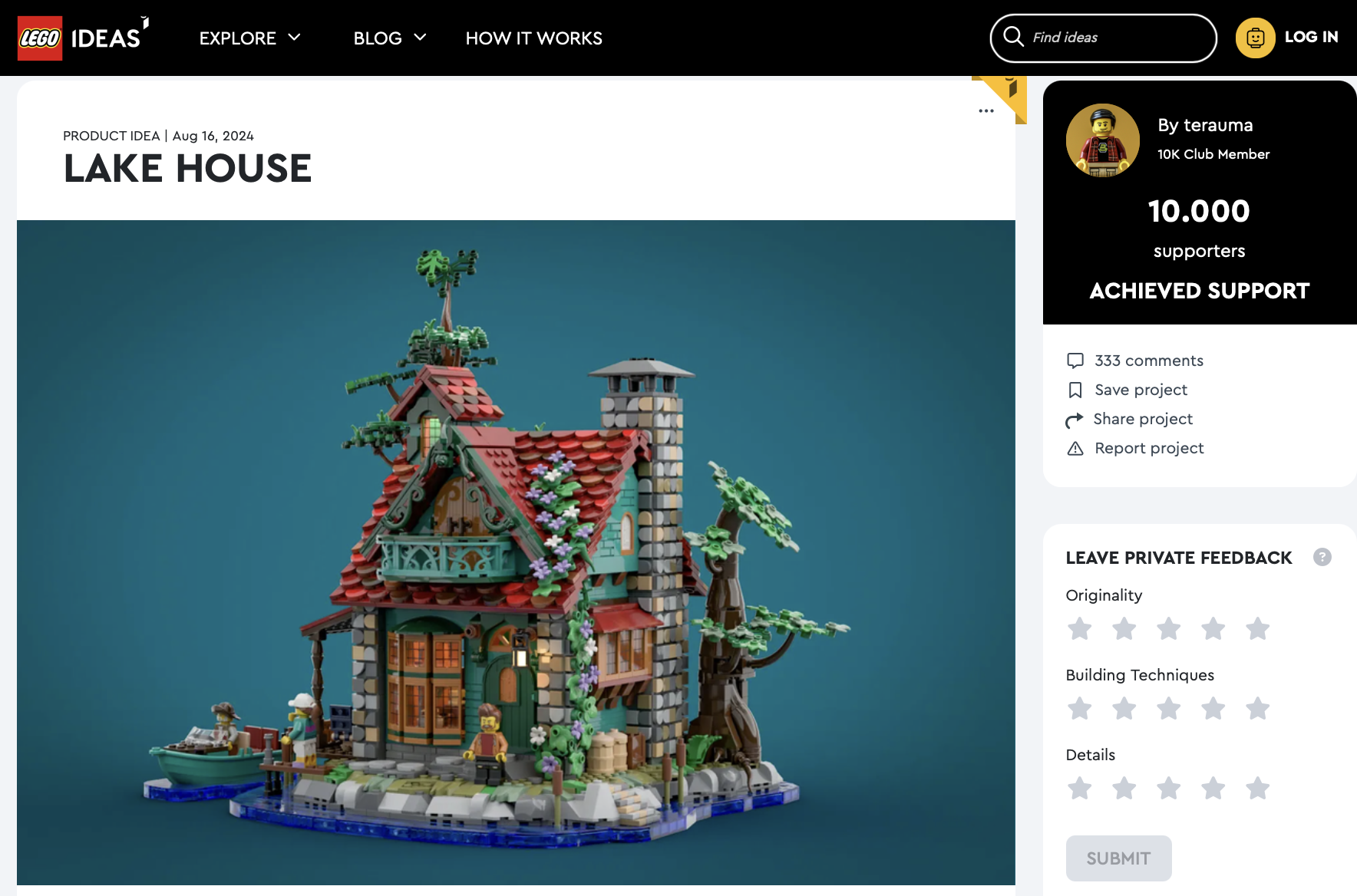 Lake House raggiunge i 10k su LEGO Ideas