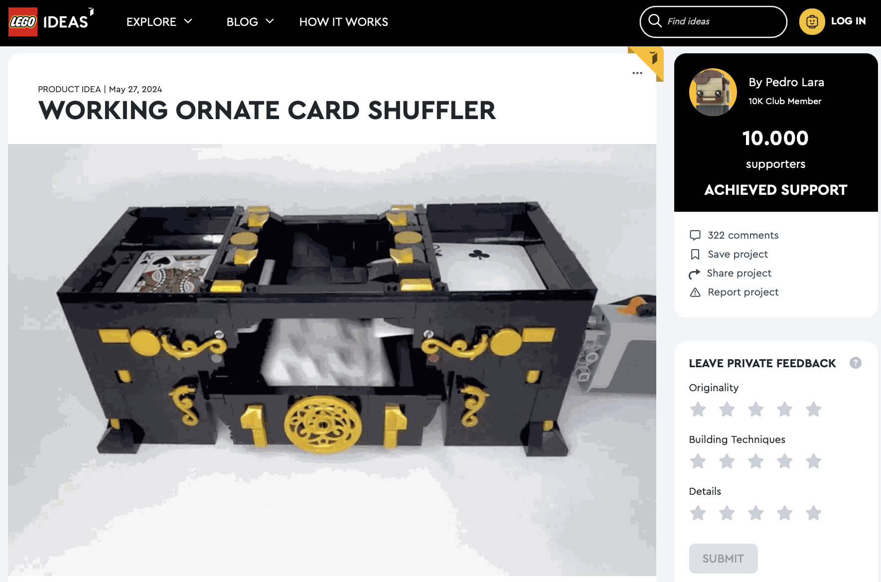 Working Ornate Card Shuffler raggiunge i 10k su LEGO Ideas