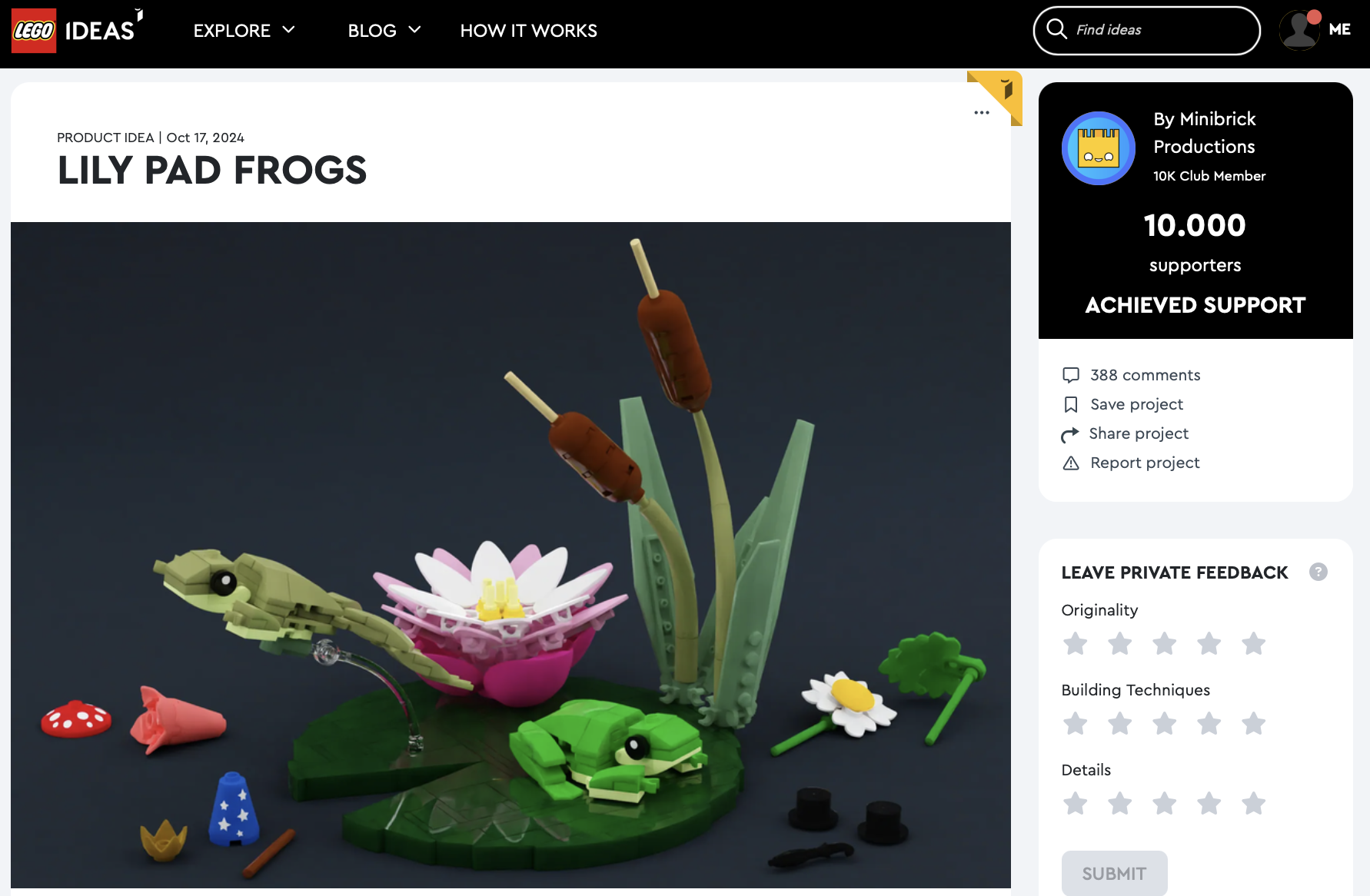 Lily Pad Frogs raggiunge i 10k su LEGO Ideas