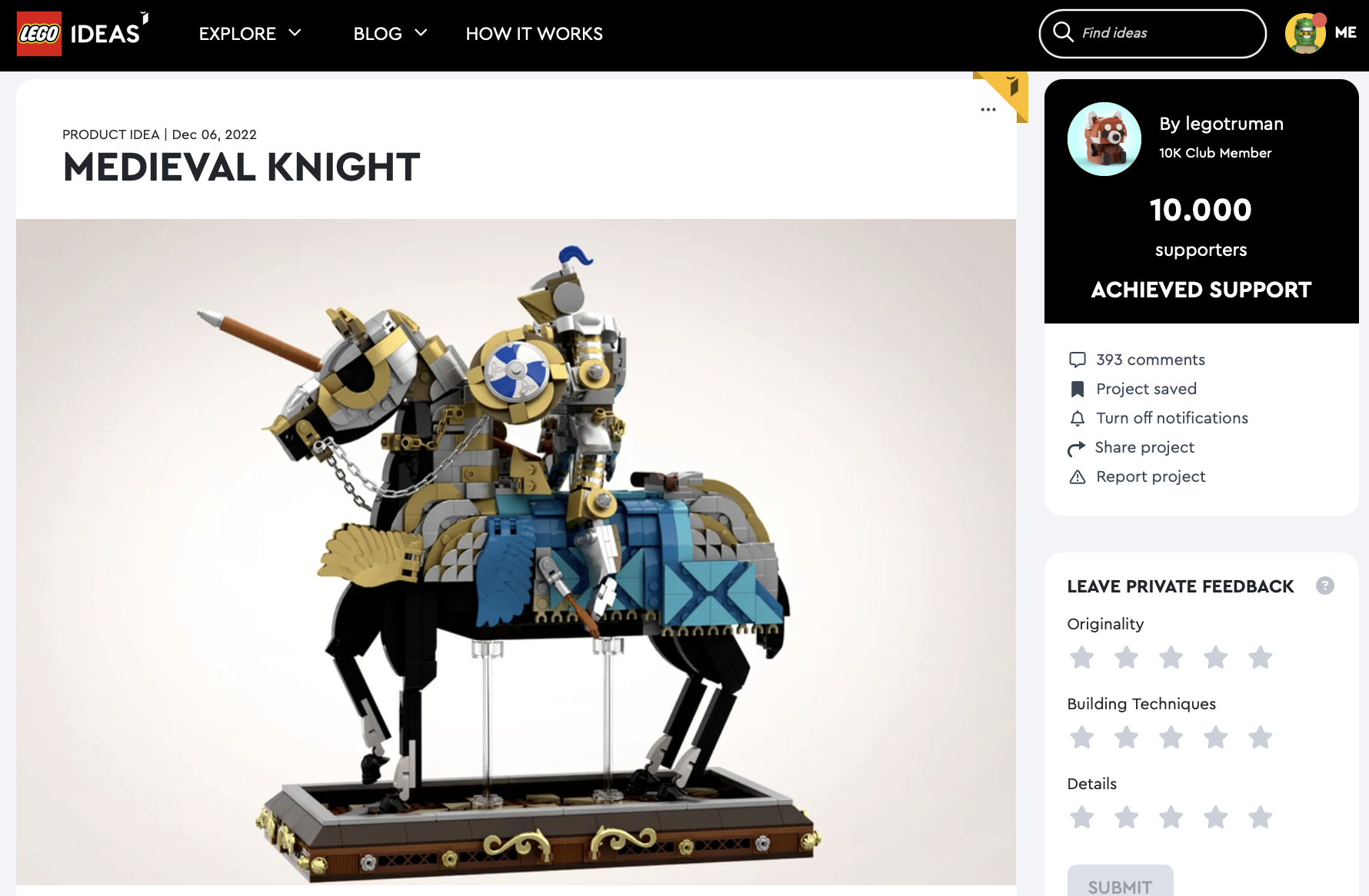 Medieval Knight raggiunge la review LEGO Ideas