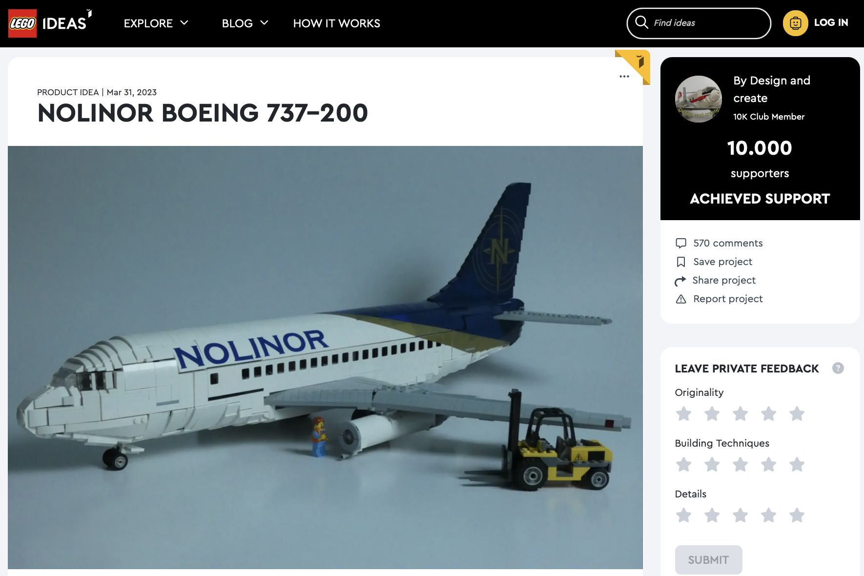 Nolinor Boeing 737-200 raggiunge la review LEGO Ideas