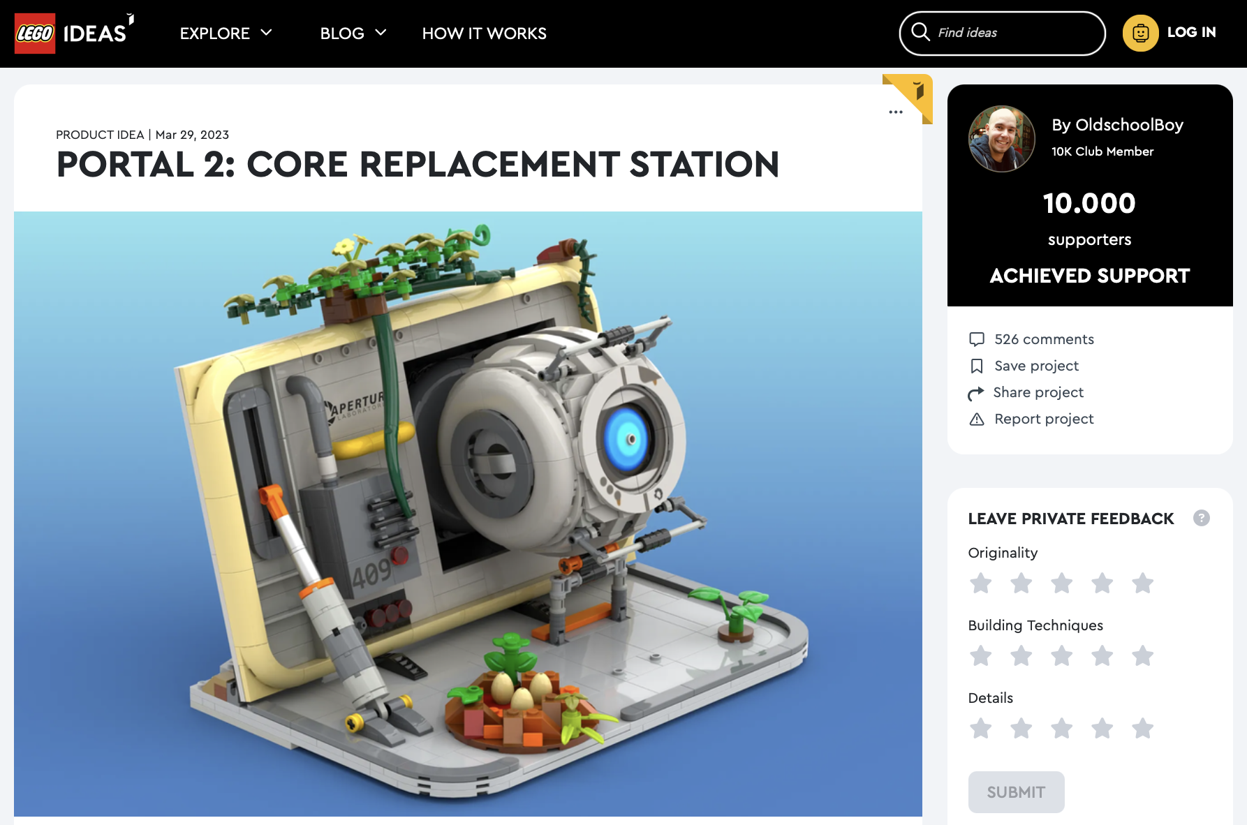 Portal 2: Core Replacement Station raggiunge la review LEGO Ideas