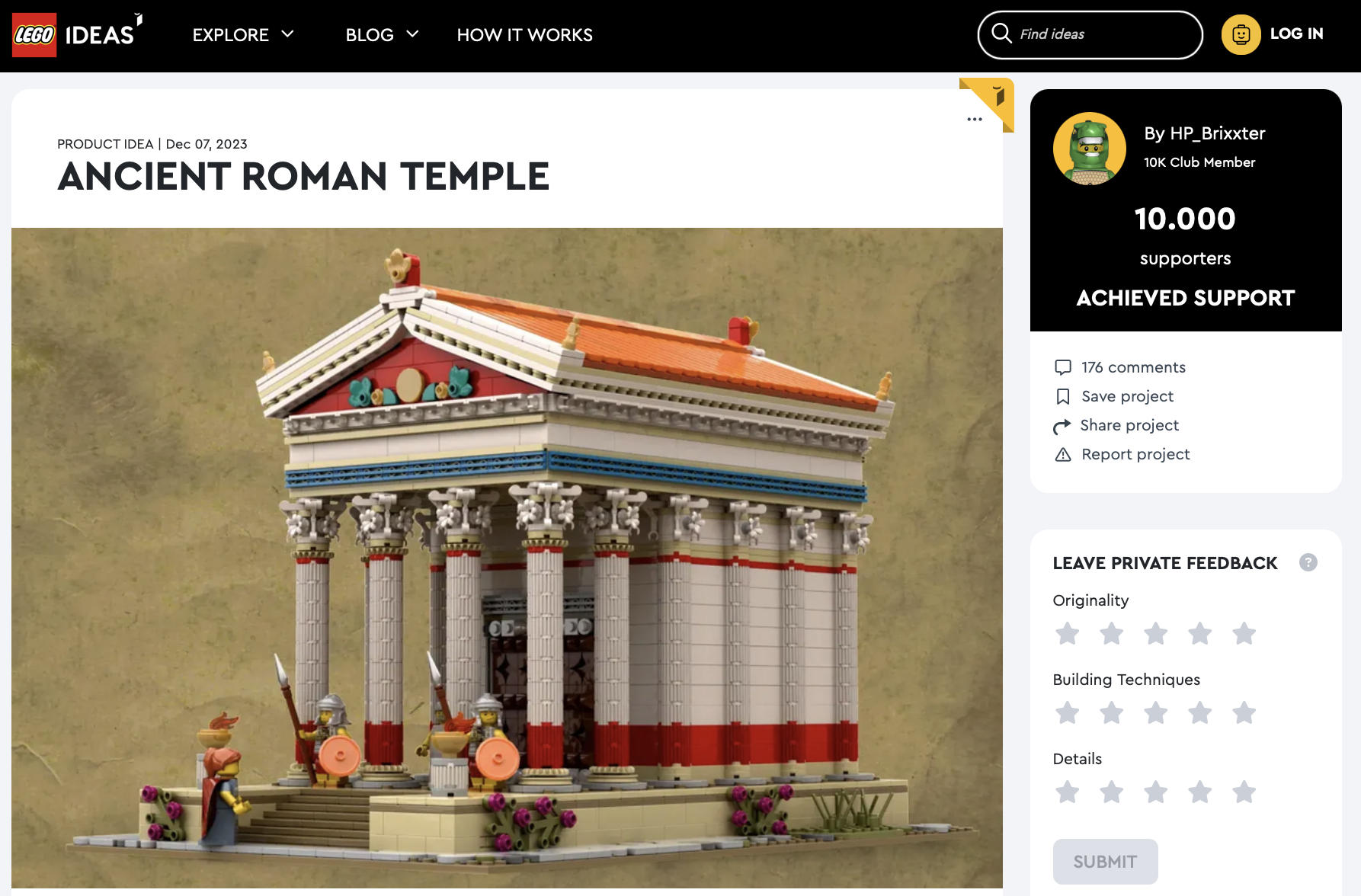 Ancient Roman Temple raggiunge la review LEGO Ideas