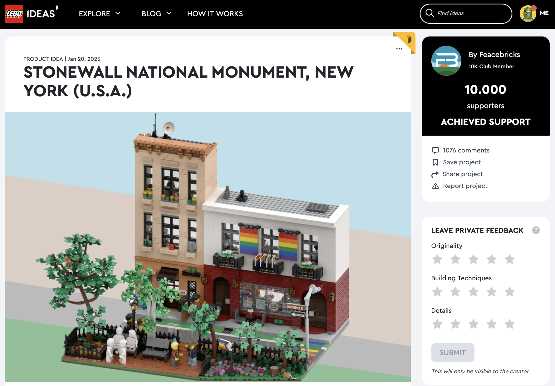 Stonewall National Monument, New York (U.S.A.) raggiunge la review LEGO Ideas